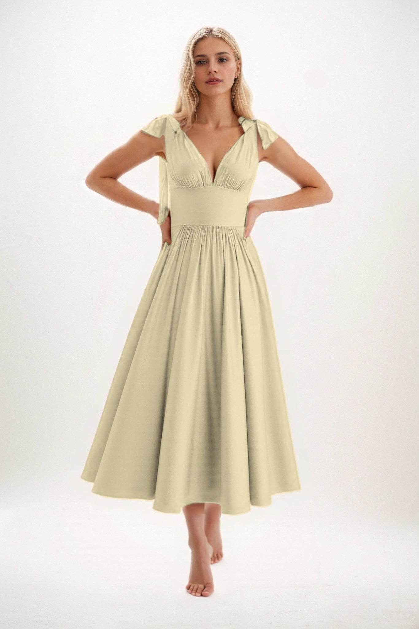 A-Line Midi Luxe Satin Bridesmaid Dress CB0832 - COCOMELODY