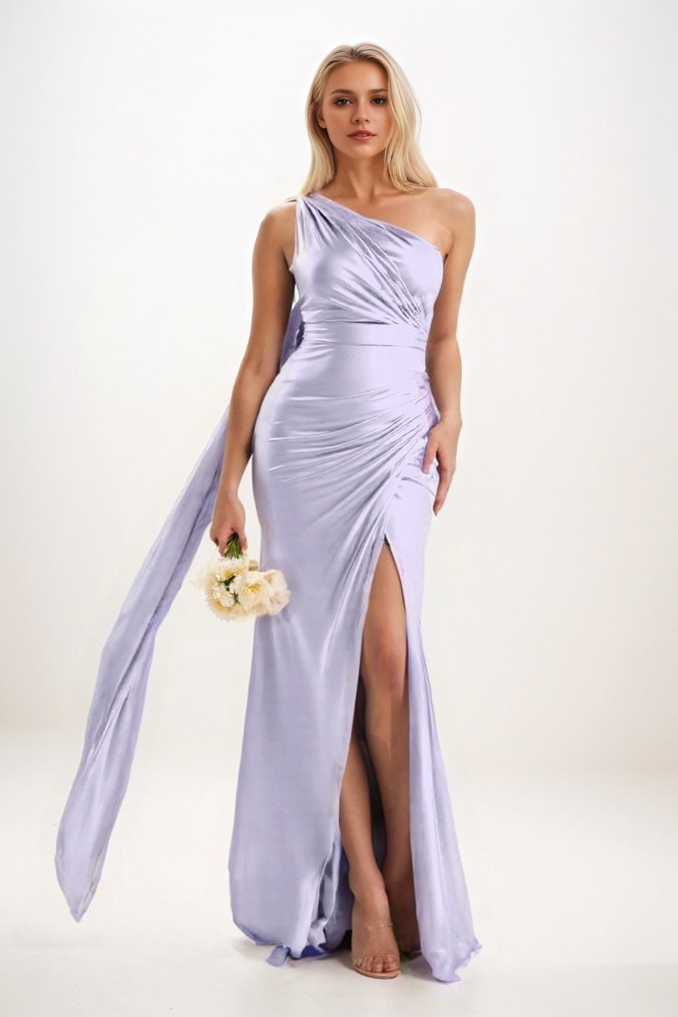 Sheath-Column Sweep-Brush Train Luxe Satin Bridesmaid Dress CB0833