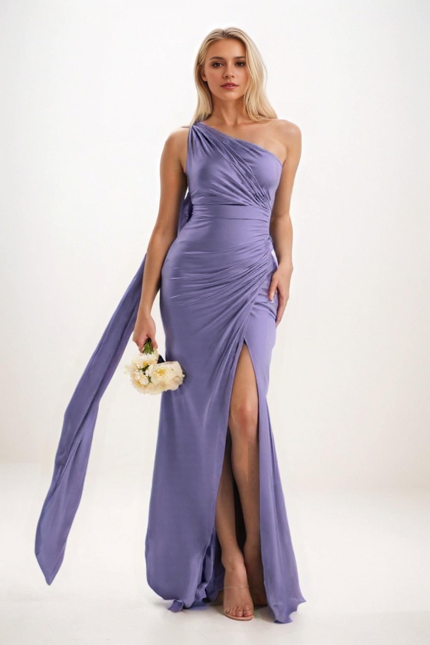 Sheath-Column Sweep-Brush Train Luxe Satin Bridesmaid Dress CB0833