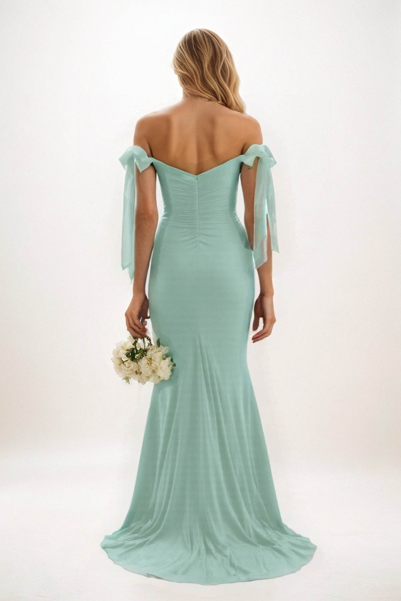 Sheath Sweep-Brush Train Luxe Satin Bridesmaid Dress CB0834 - COCOMELODY