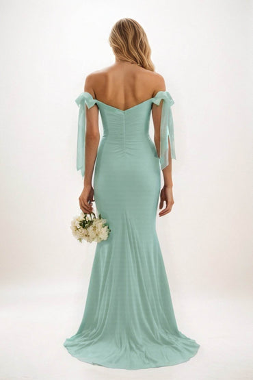 Sheath Sweep-Brush Train Luxe Satin Bridesmaid Dress CB0834 - COCOMELODY