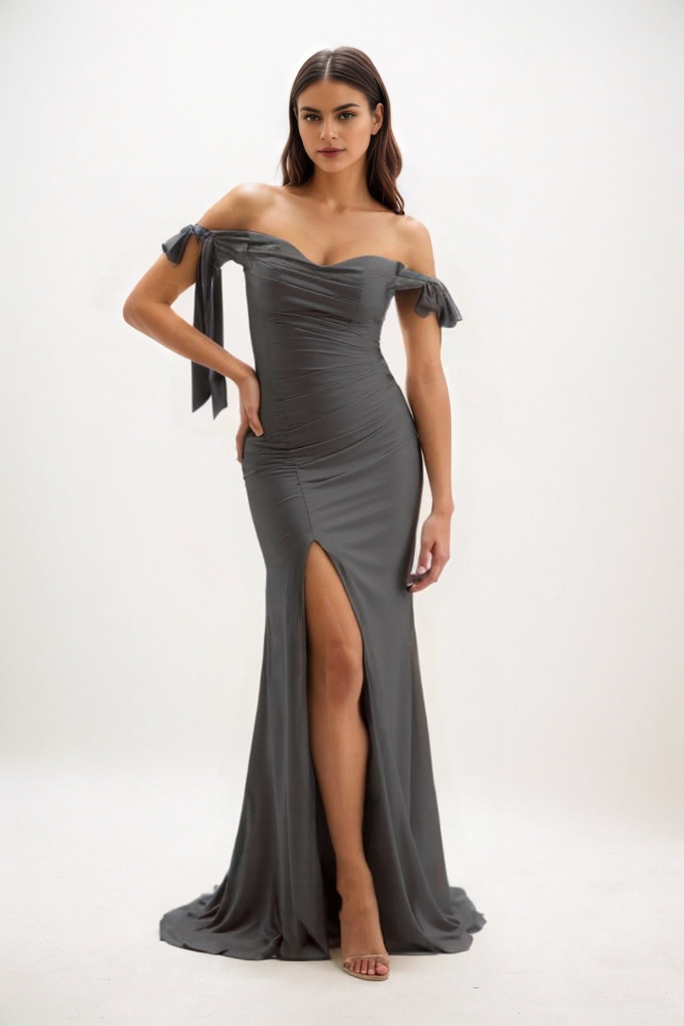 Sheath Sweep-Brush Train Luxe Satin Bridesmaid Dress CB0834