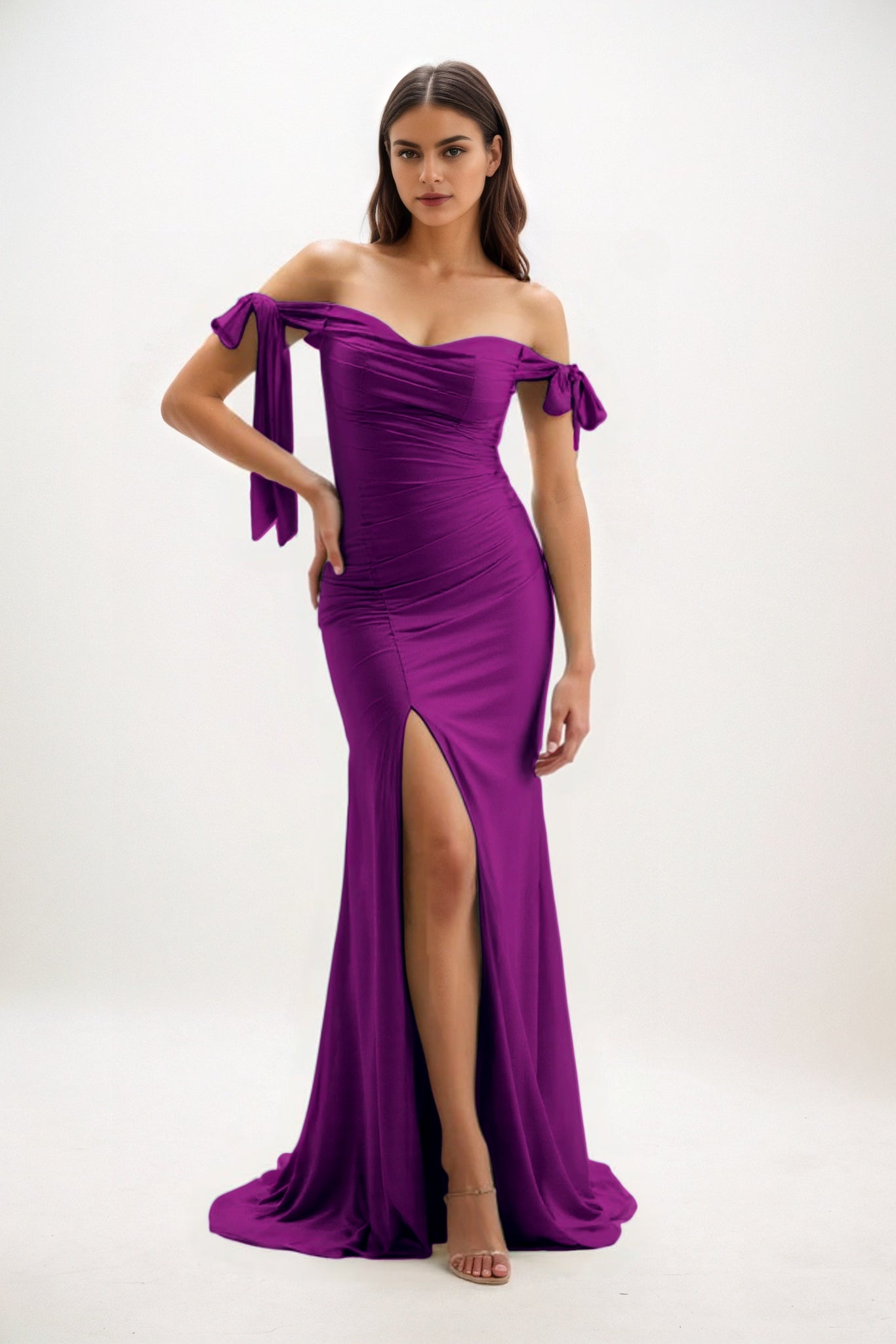 Sheath Sweep-Brush Train Luxe Satin Bridesmaid Dress CB0834