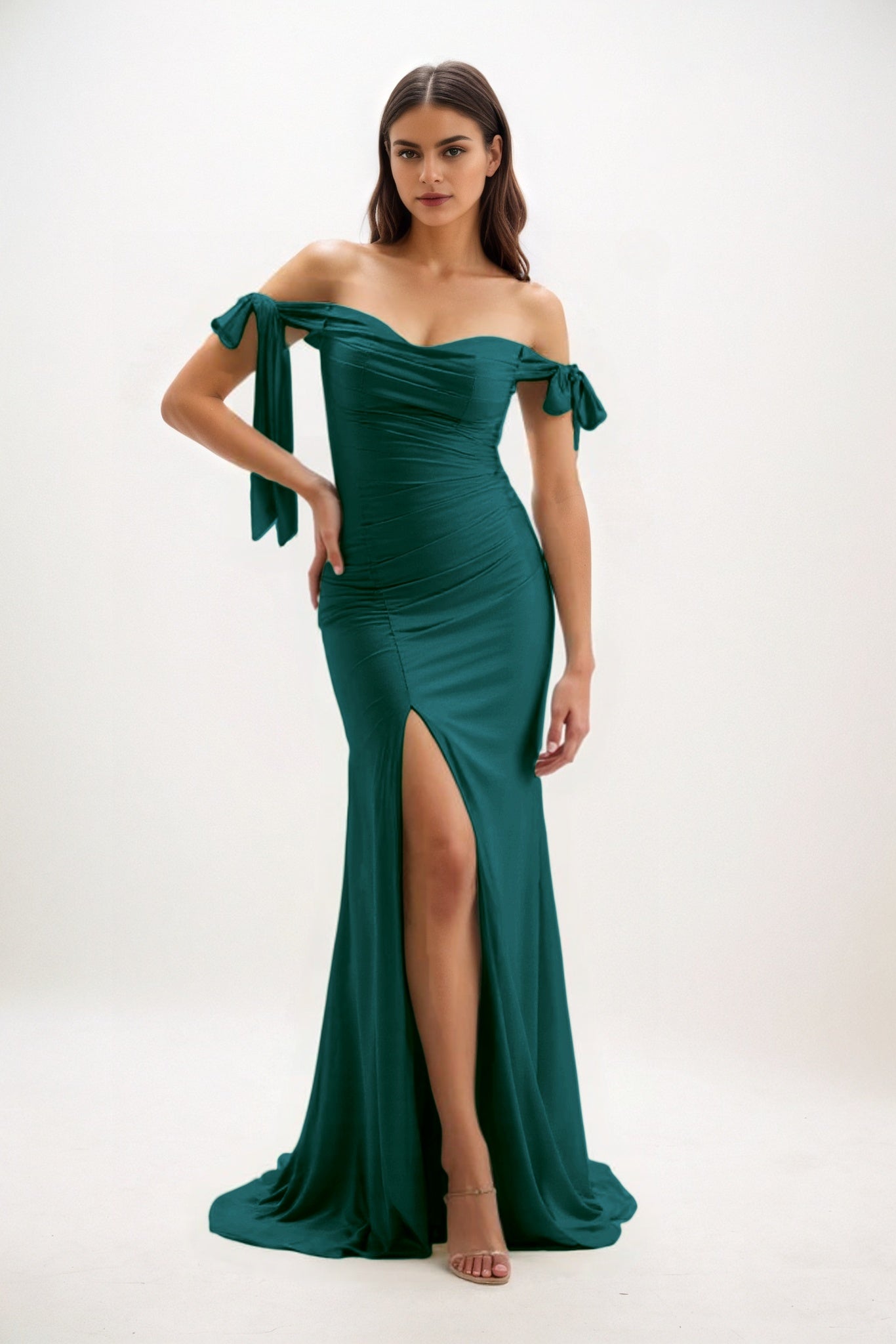 Sheath Sweep-Brush Train Luxe Satin Bridesmaid Dress CB0834