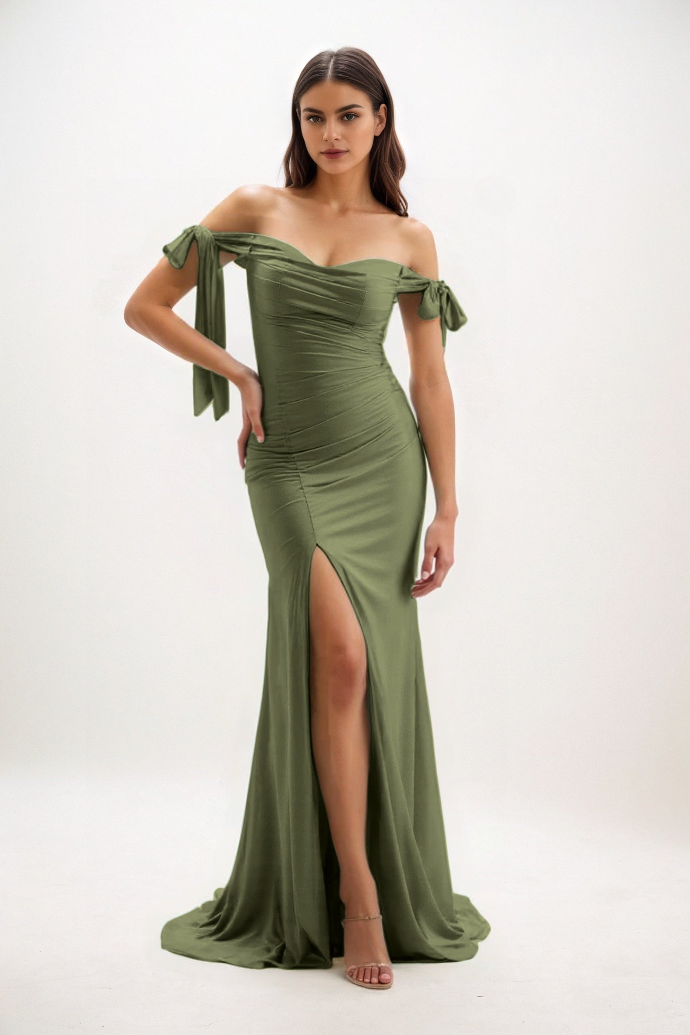 Sheath Sweep-Brush Train Luxe Satin Bridesmaid Dress CB0834