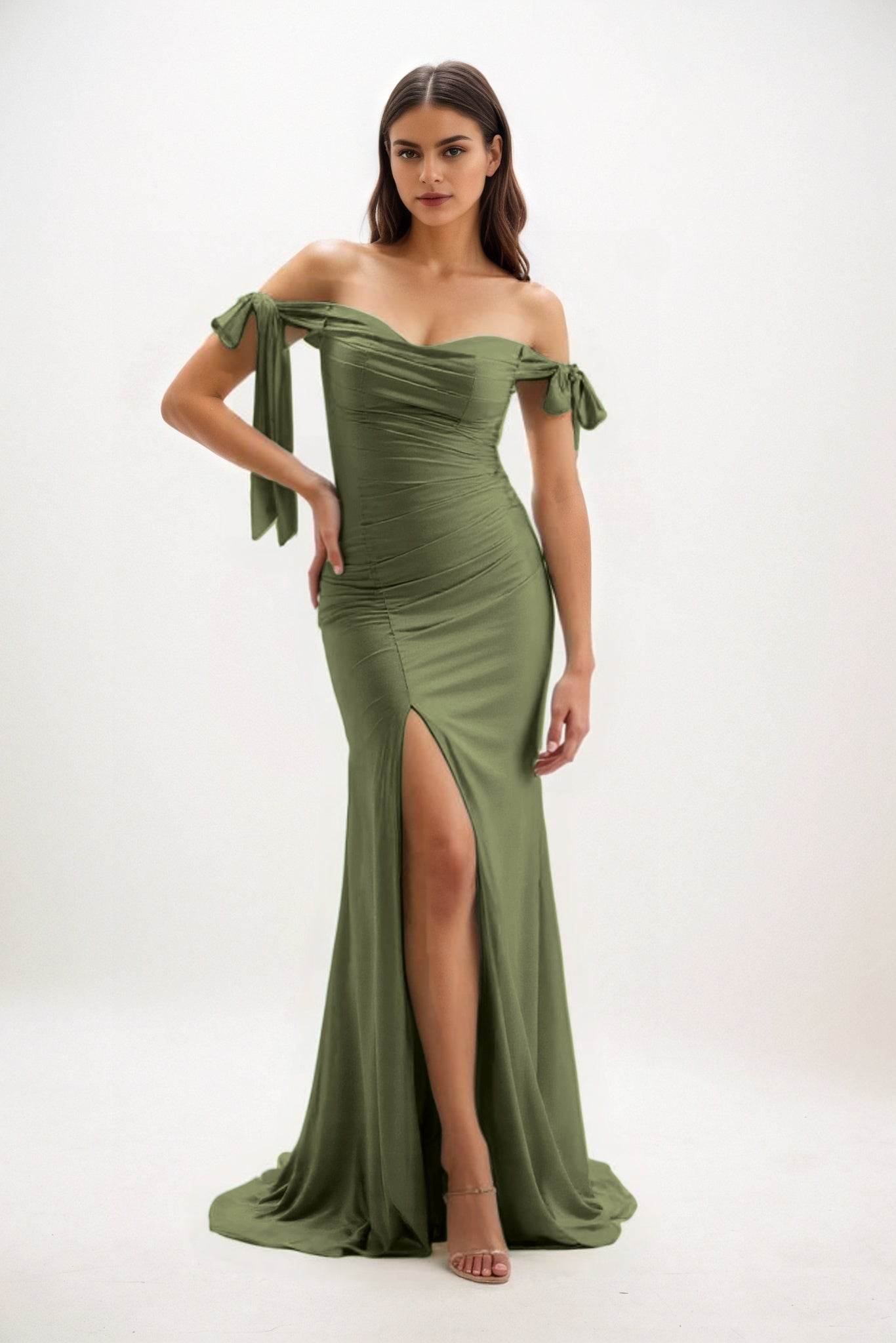 Sheath Sweep-Brush Train Luxe Satin Bridesmaid Dress CB0834 - COCOMELODY