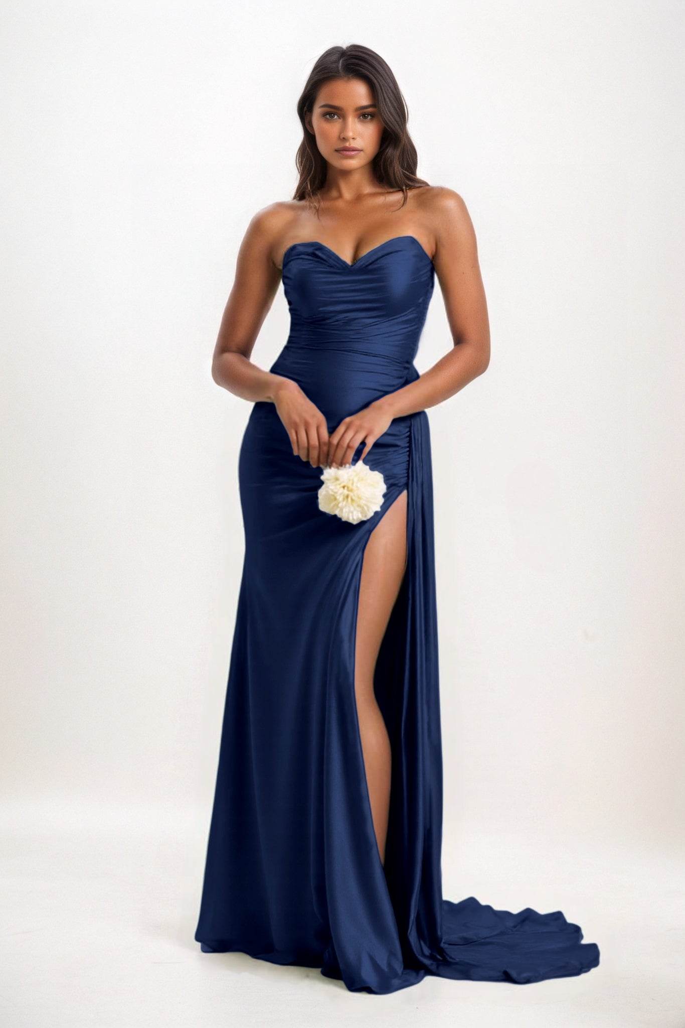 Sheath-Column Court Train Luxe Satin Bridesmaid Dress CB0835 - COCOMELODY