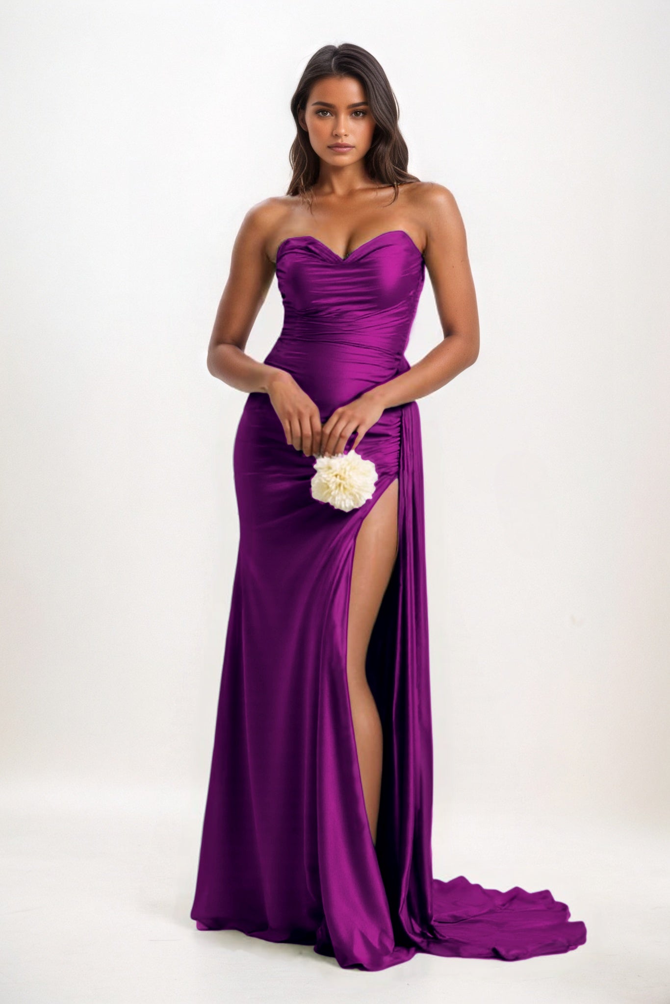 Sheath-Column Court Train Luxe Satin Bridesmaid Dress CB0835