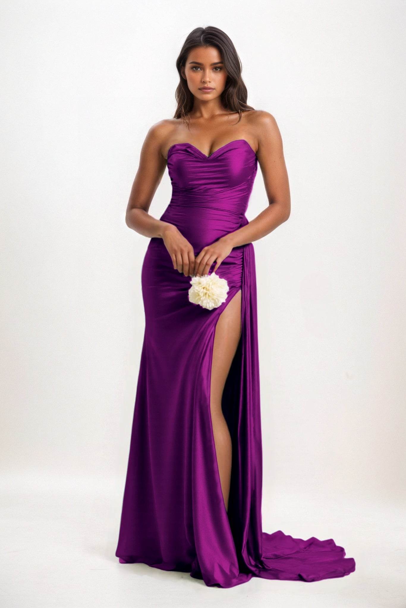 Sheath-Column Court Train Luxe Satin Bridesmaid Dress CB0835 - COCOMELODY