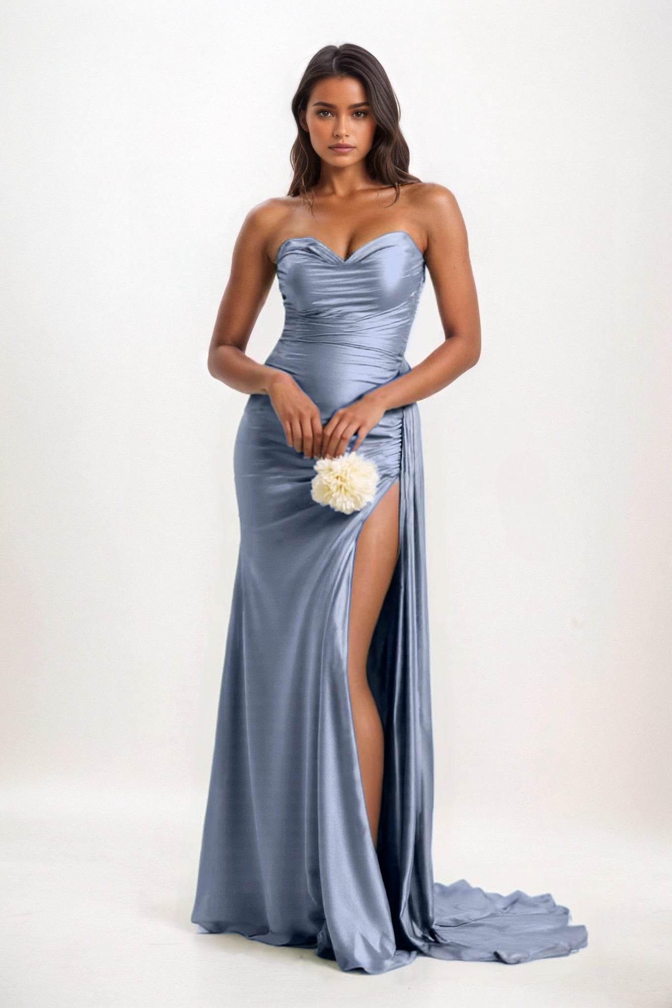 Sheath-Column Court Train Luxe Satin Bridesmaid Dress CB0835 - COCOMELODY