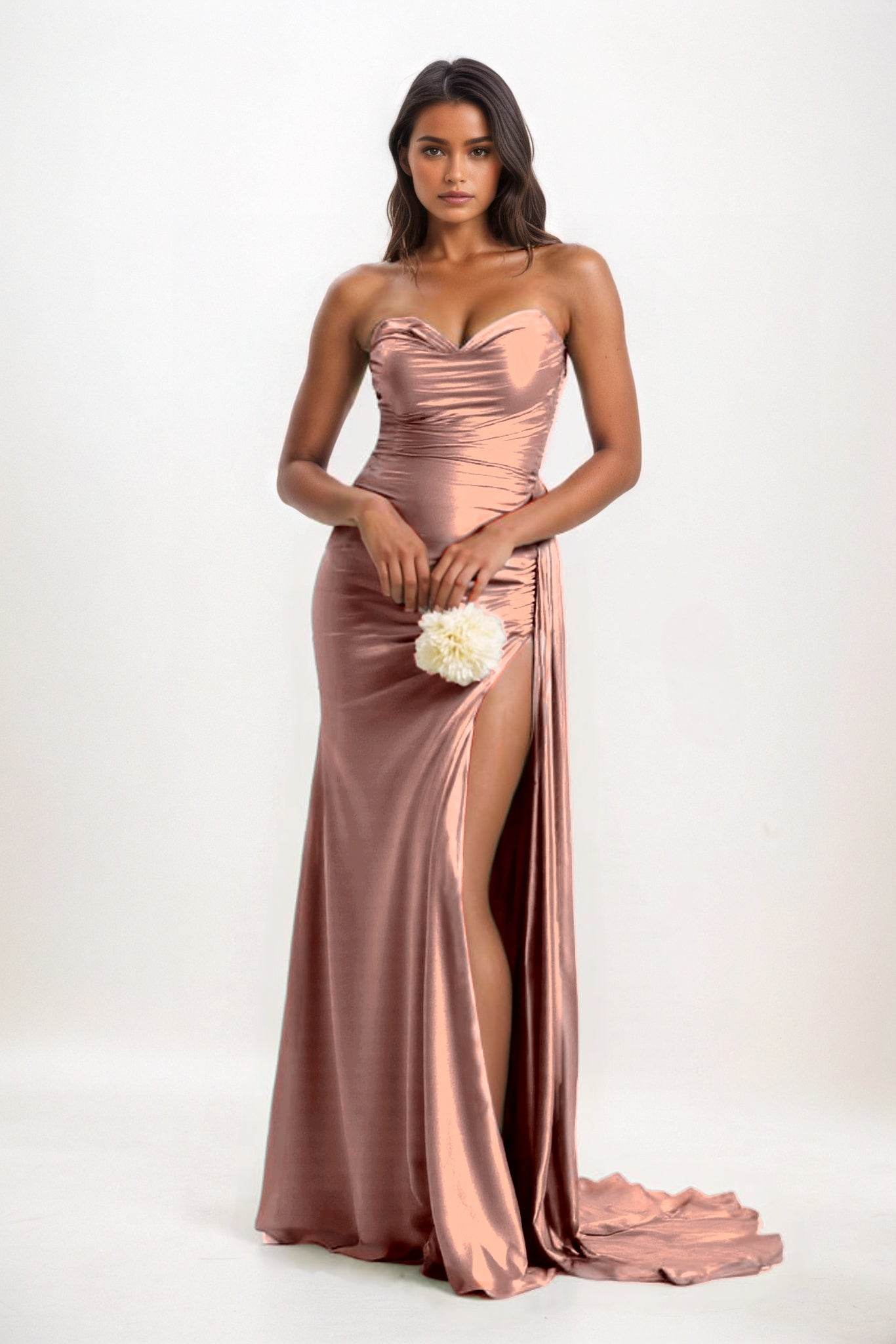 Sheath-Column Court Train Luxe Satin Bridesmaid Dress CB0835 - COCOMELODY