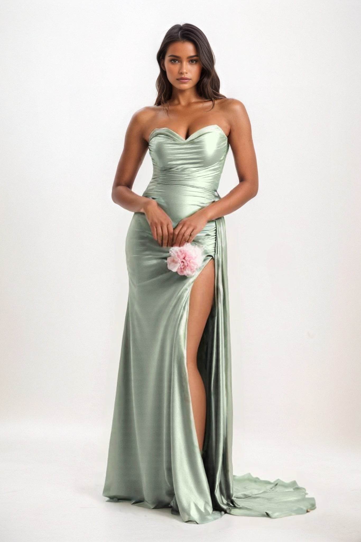 Sheath-Column Court Train Luxe Satin Bridesmaid Dress CB0835 - COCOMELODY