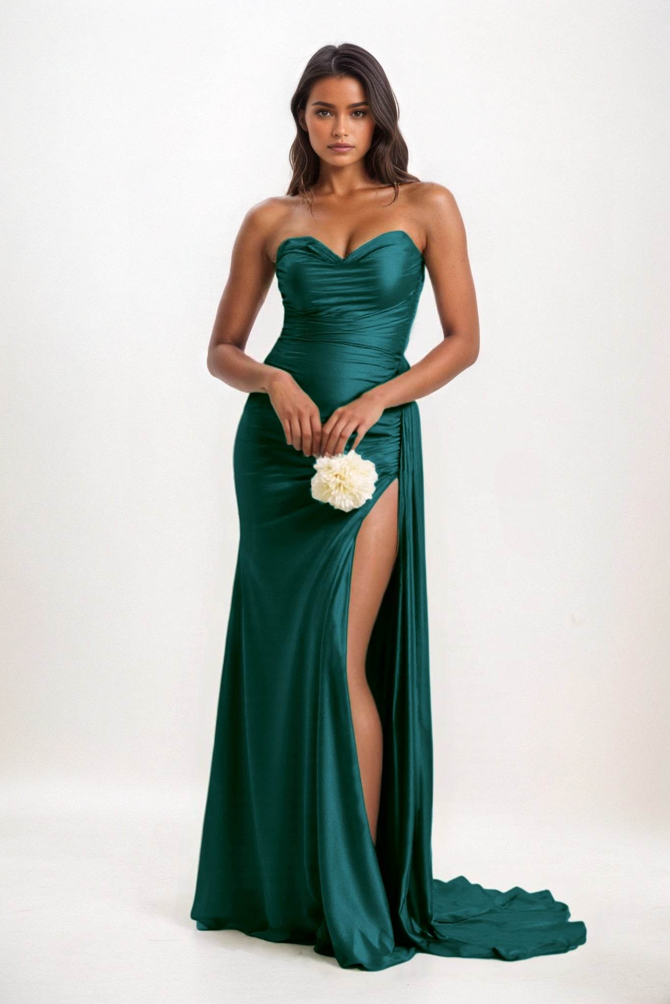 Sheath-Column Court Train Luxe Satin Bridesmaid Dress CB0835 - COCOMELODY