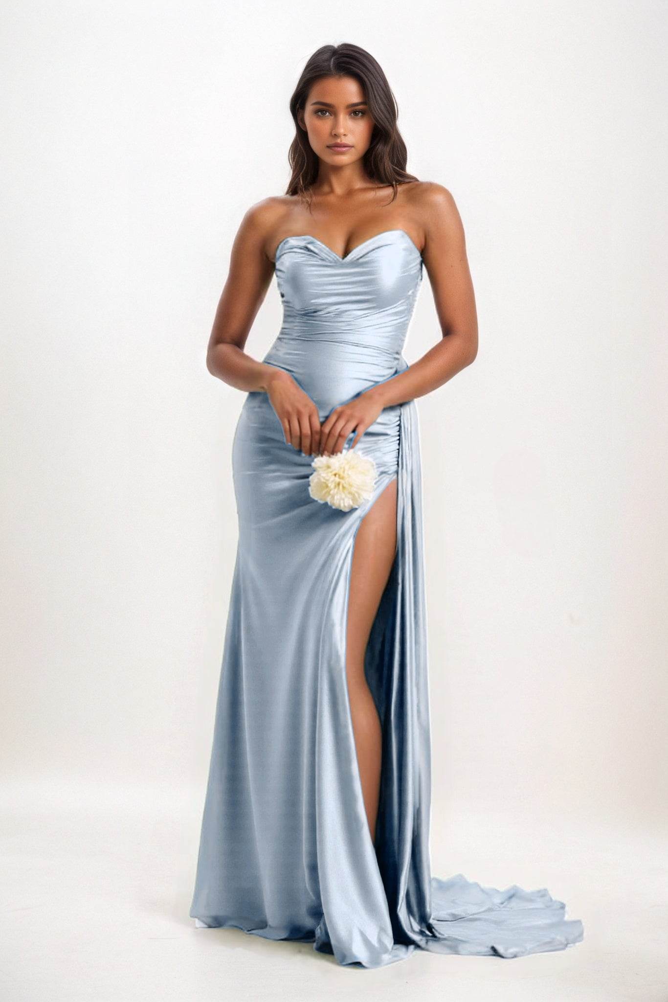 Sheath-Column Court Train Luxe Satin Bridesmaid Dress CB0835 - COCOMELODY