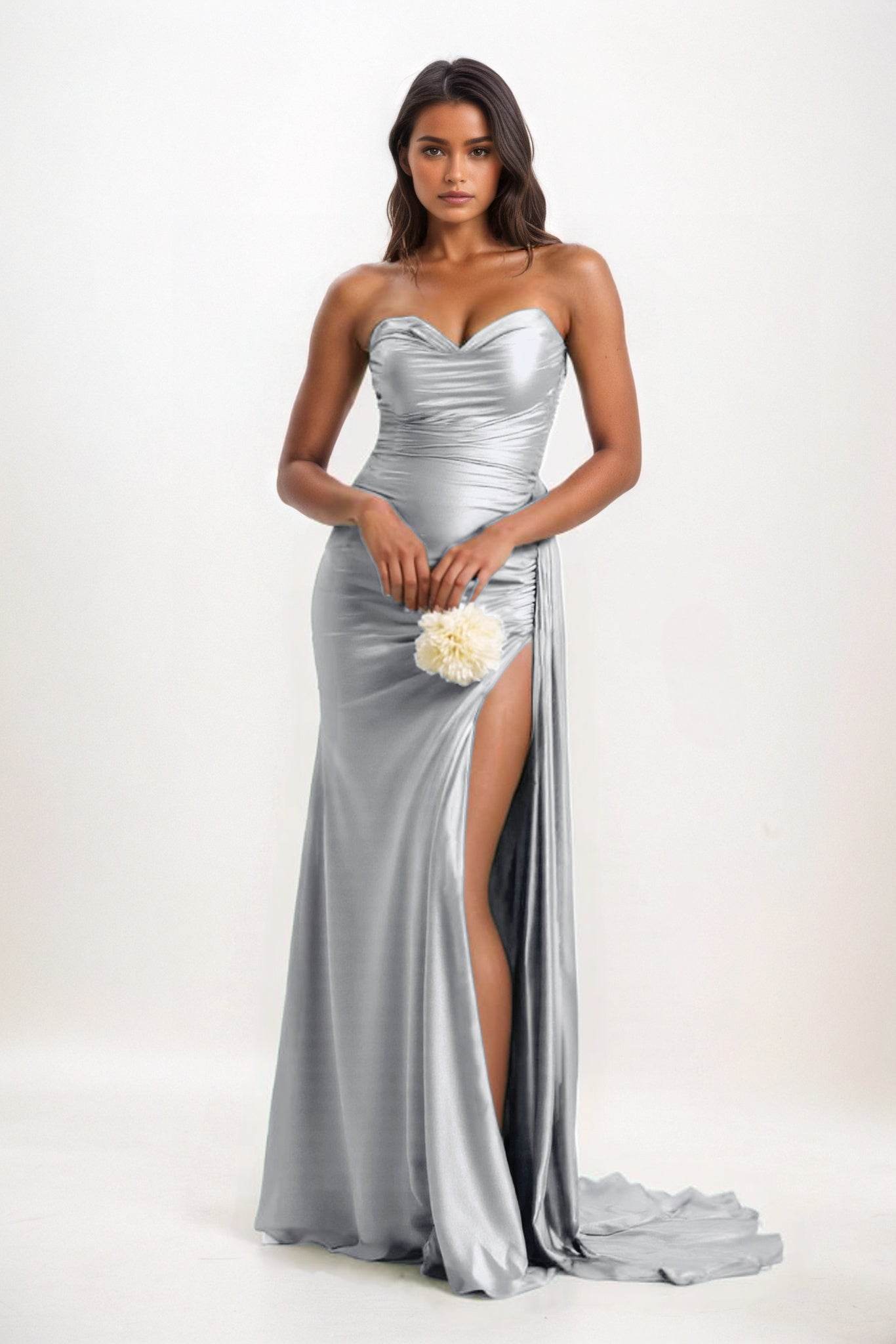 Sheath-Column Court Train Luxe Satin Bridesmaid Dress CB0835 - COCOMELODY