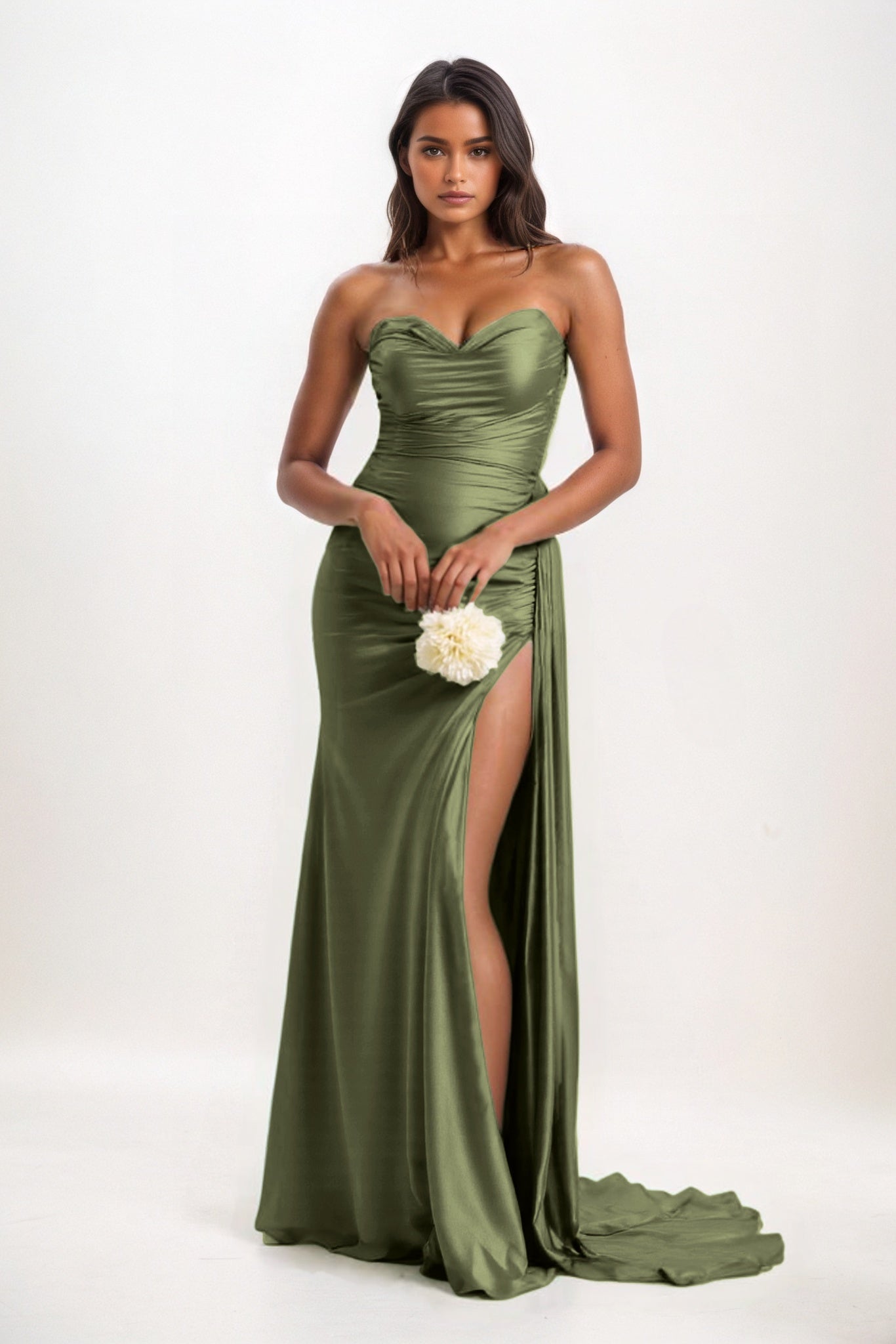Sheath-Column Court Train Luxe Satin Bridesmaid Dress CB0835