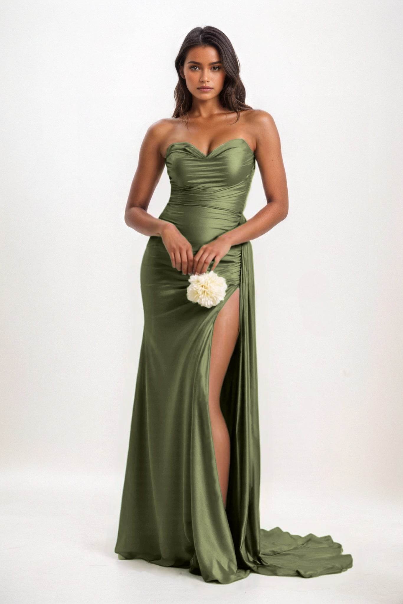 Sheath-Column Court Train Luxe Satin Bridesmaid Dress CB0835 - COCOMELODY