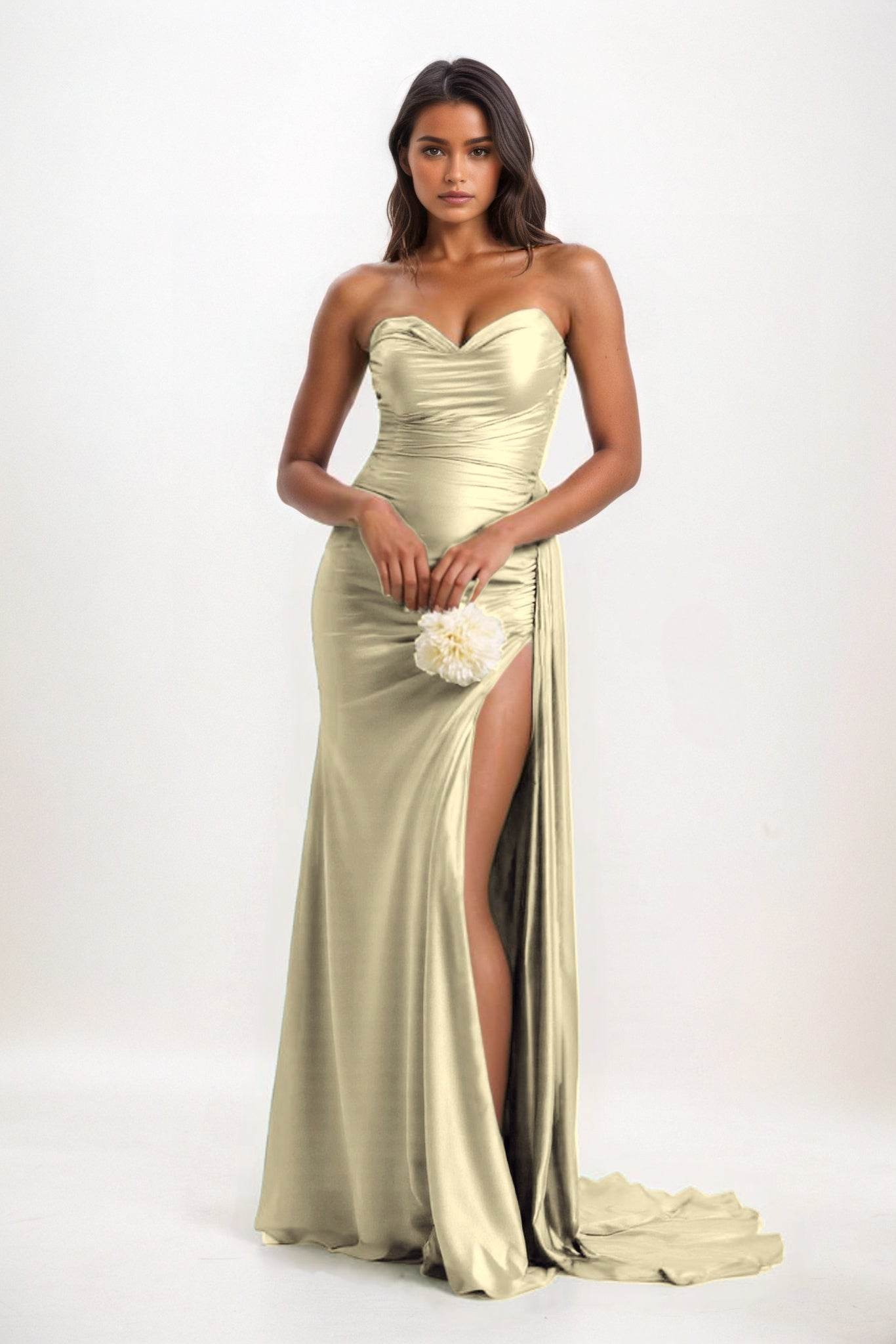 Sheath-Column Court Train Luxe Satin Bridesmaid Dress CB0835 - COCOMELODY