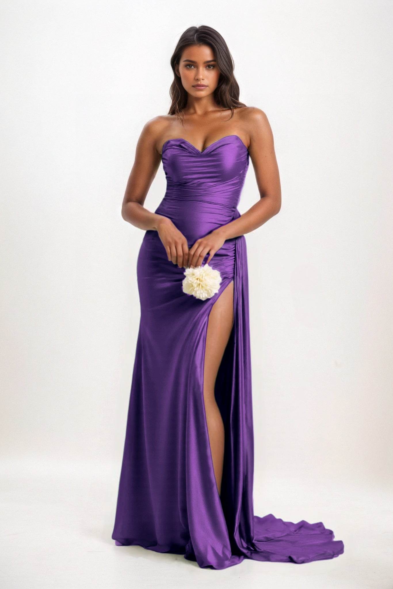 Sheath-Column Court Train Luxe Satin Bridesmaid Dress CB0835 - COCOMELODY