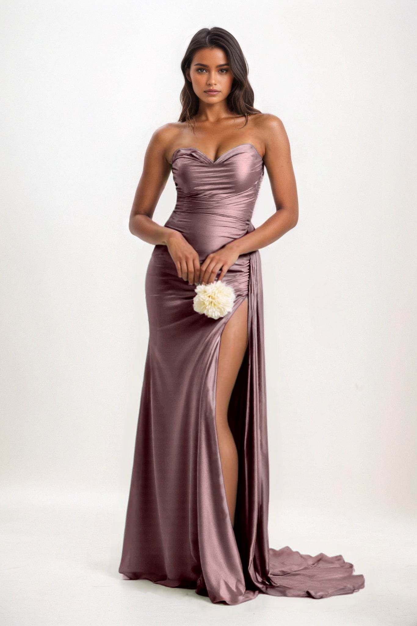 Sheath-Column Court Train Luxe Satin Bridesmaid Dress CB0835 - COCOMELODY