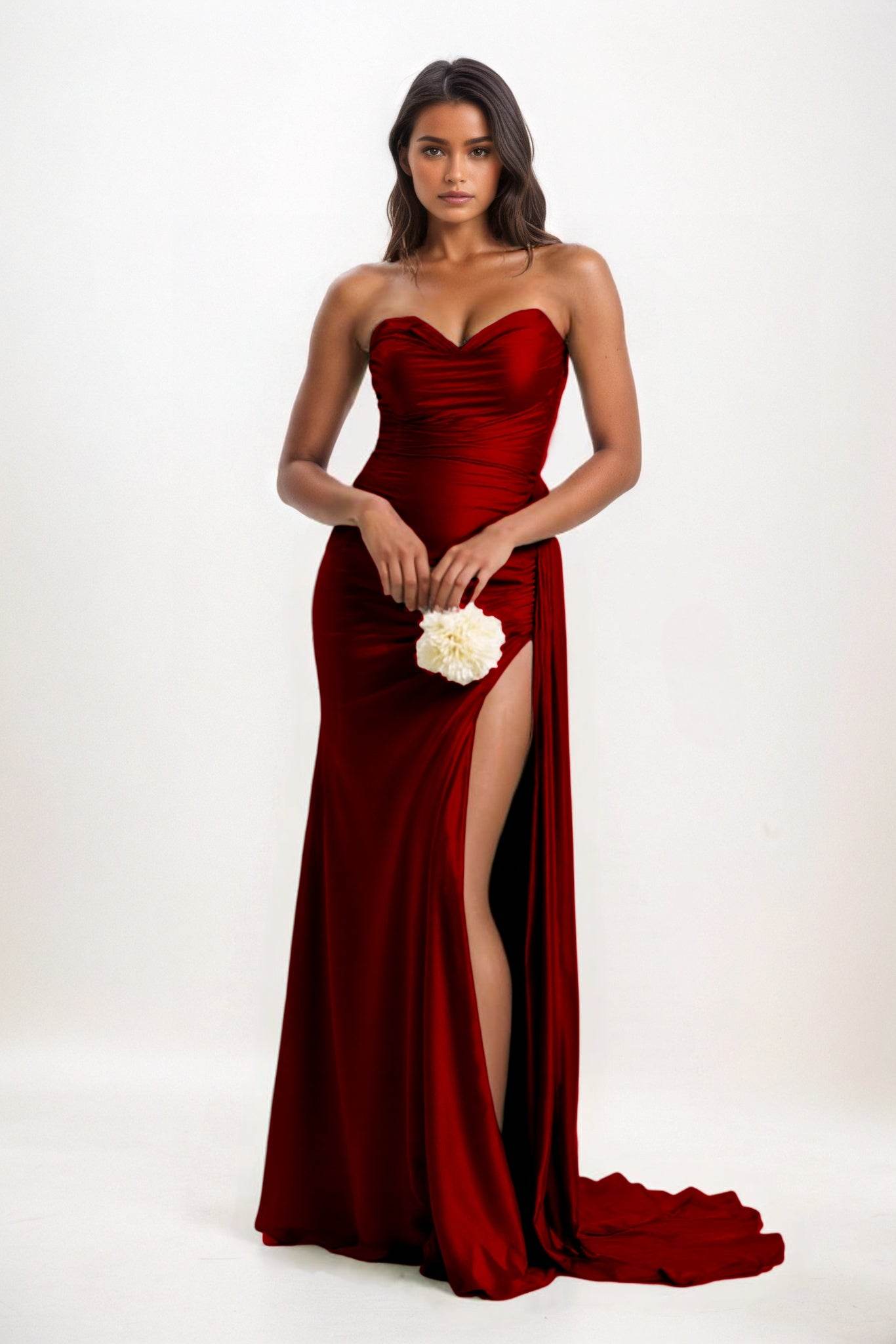 Sheath-Column Court Train Luxe Satin Bridesmaid Dress CB0835 - COCOMELODY