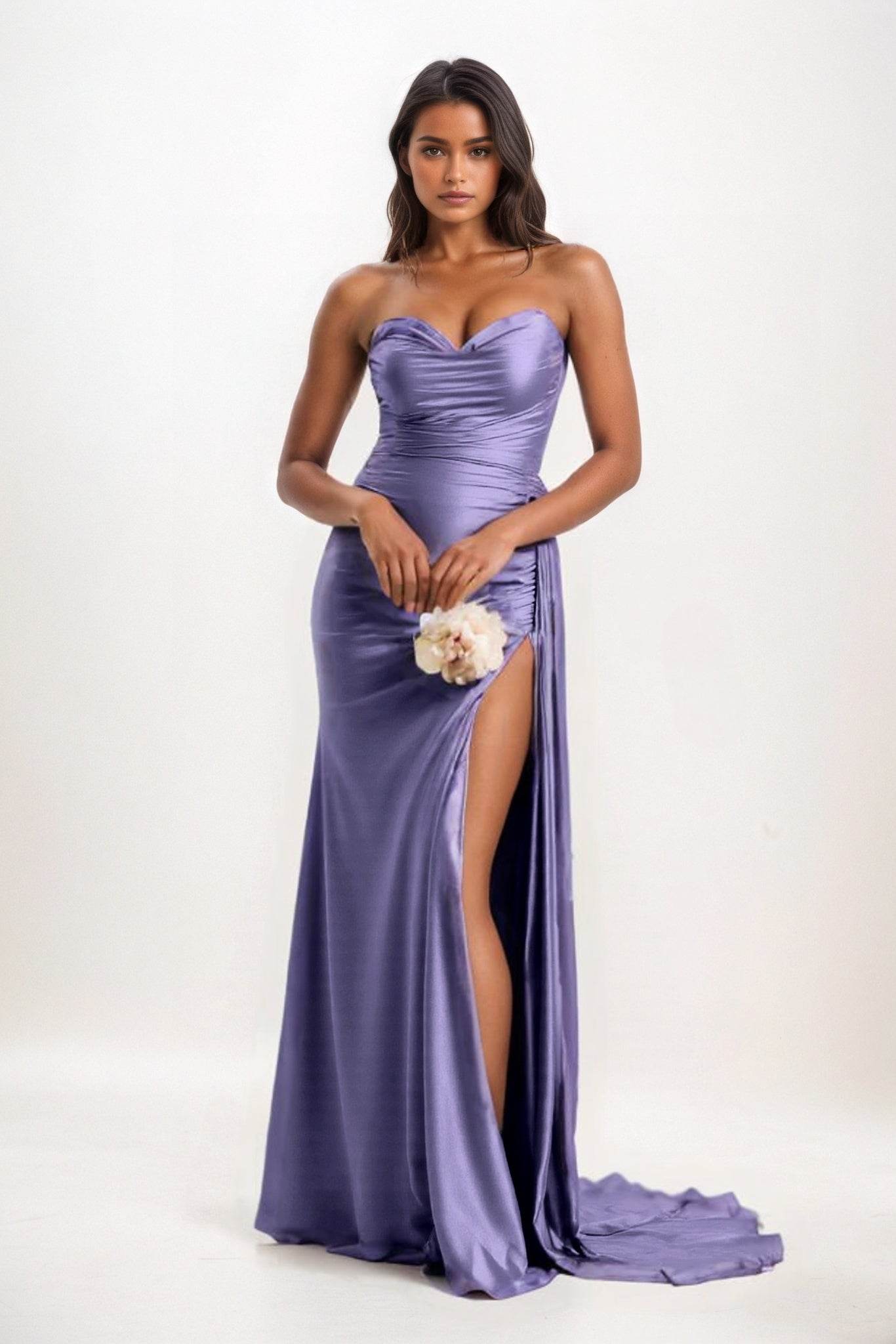 Sheath-Column Court Train Luxe Satin Bridesmaid Dress CB0835 - COCOMELODY