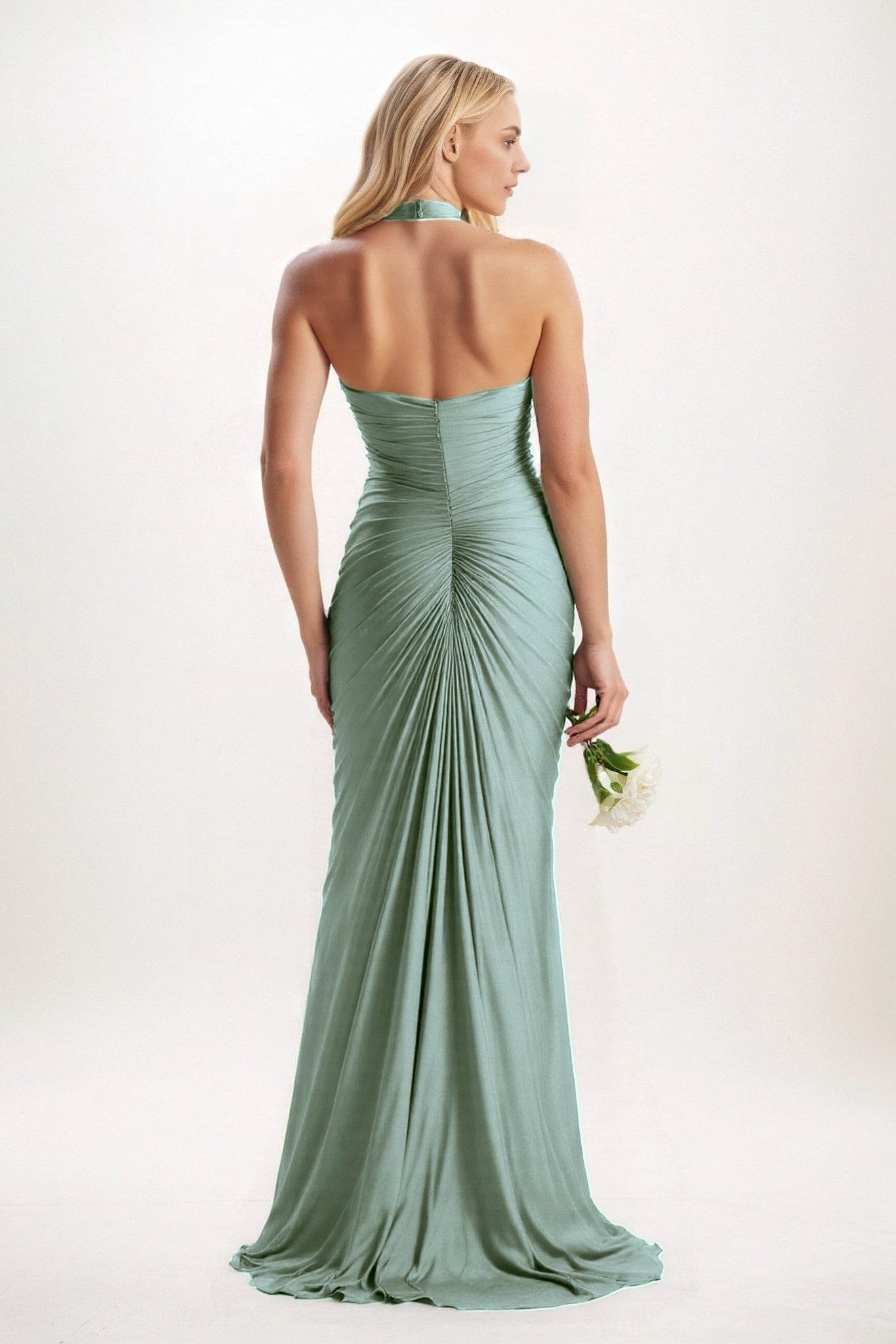 Sheath-Column Court Train Luxe Satin Bridesmaid Dress CB0836 - COCOMELODY