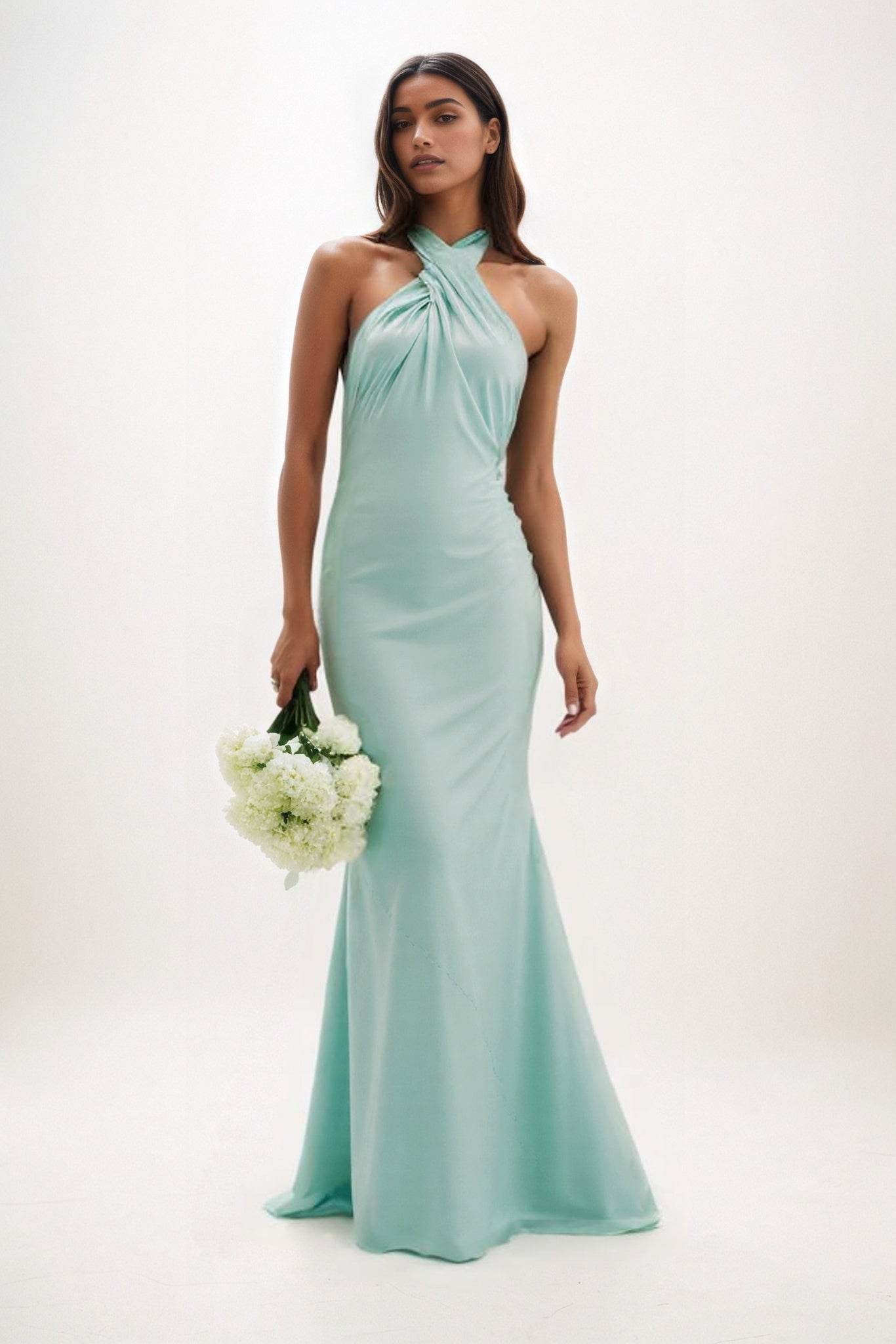 Sheath-Column Maxi Luxe Satin Bridesmaid Dress CB0837 - COCOMELODY