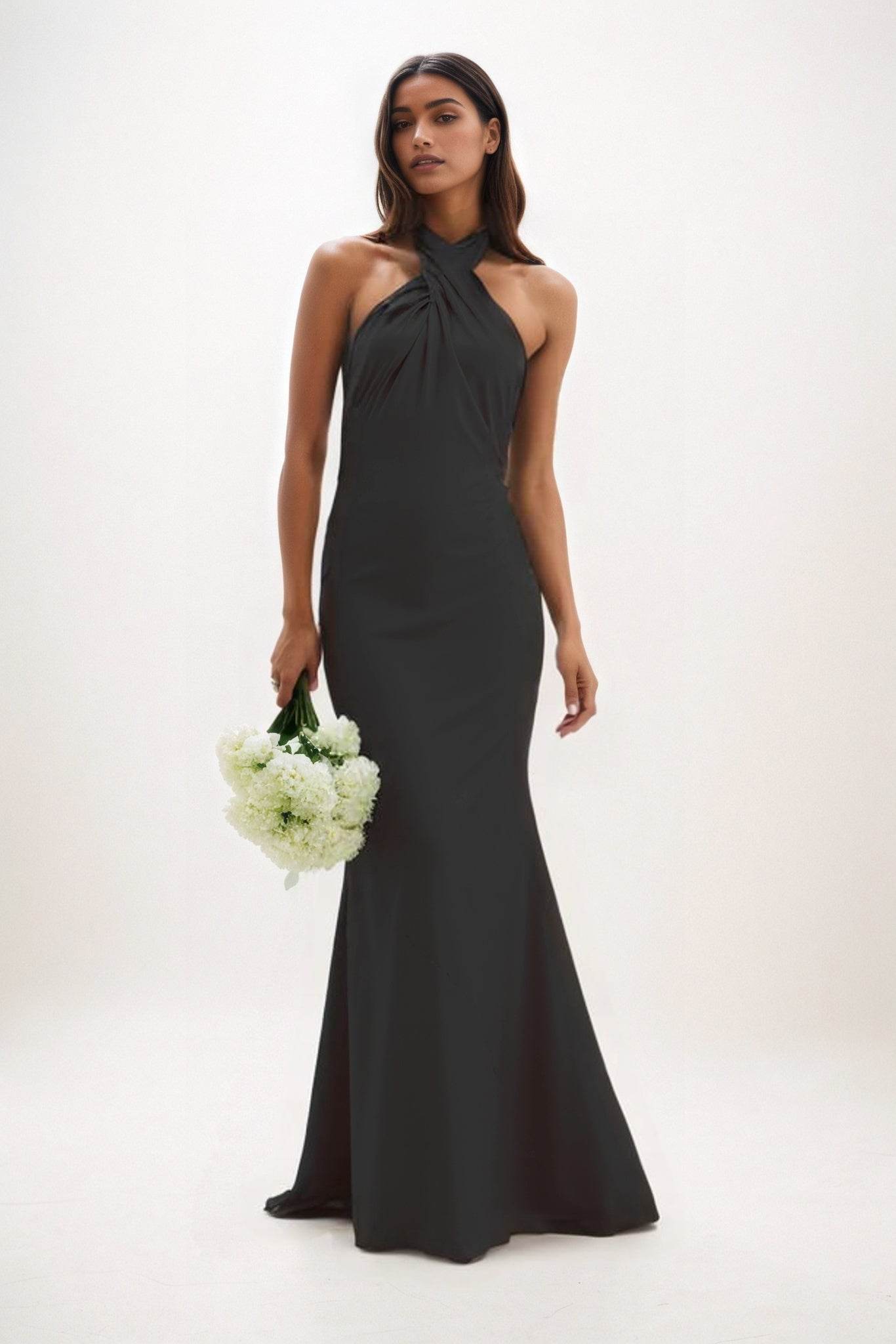 Sheath-Column Maxi Luxe Satin Bridesmaid Dress CB0837 - COCOMELODY