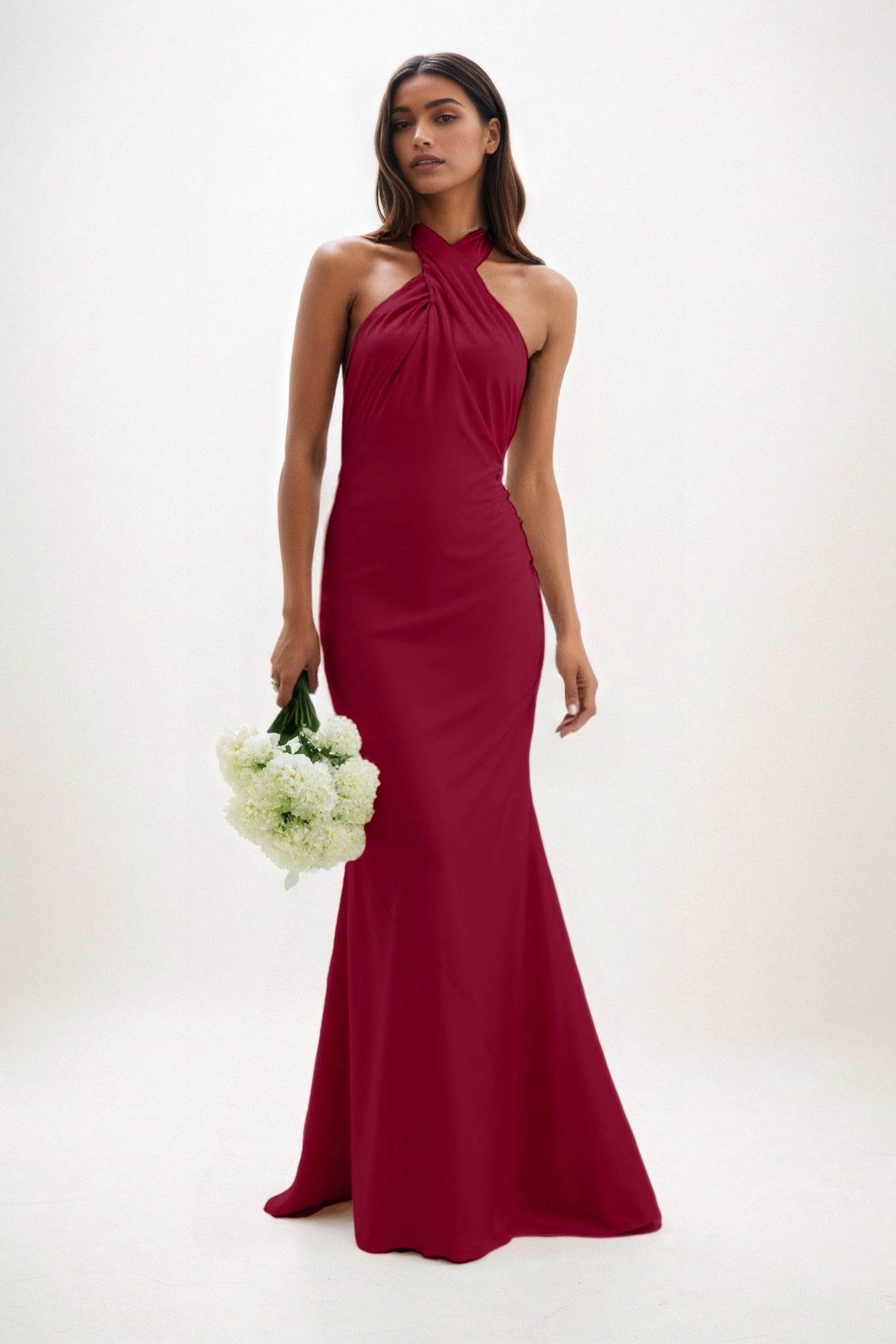 Sheath-Column Maxi Luxe Satin Bridesmaid Dress CB0837 - COCOMELODY