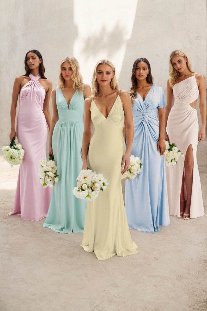 Sheath-Column Maxi Luxe Satin Bridesmaid Dress CB0842 - COCOMELODY