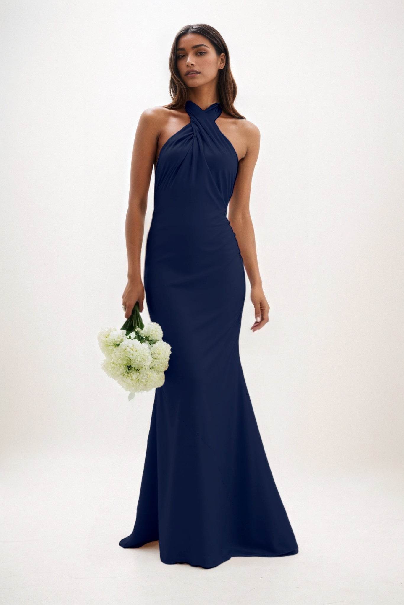 Sheath-Column Maxi Luxe Satin Bridesmaid Dress CB0837 - COCOMELODY