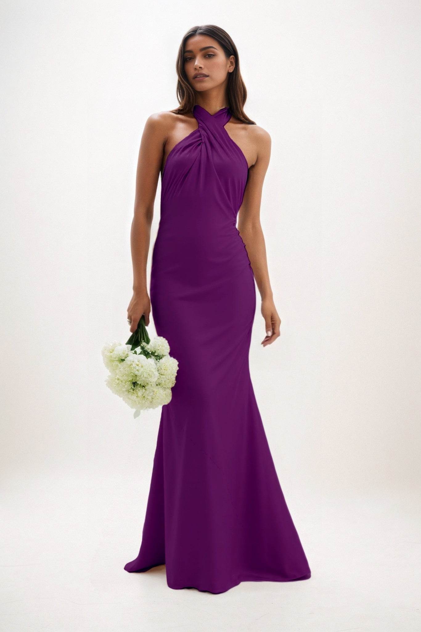 Sheath-Column Maxi Luxe Satin Bridesmaid Dress CB0837 - COCOMELODY