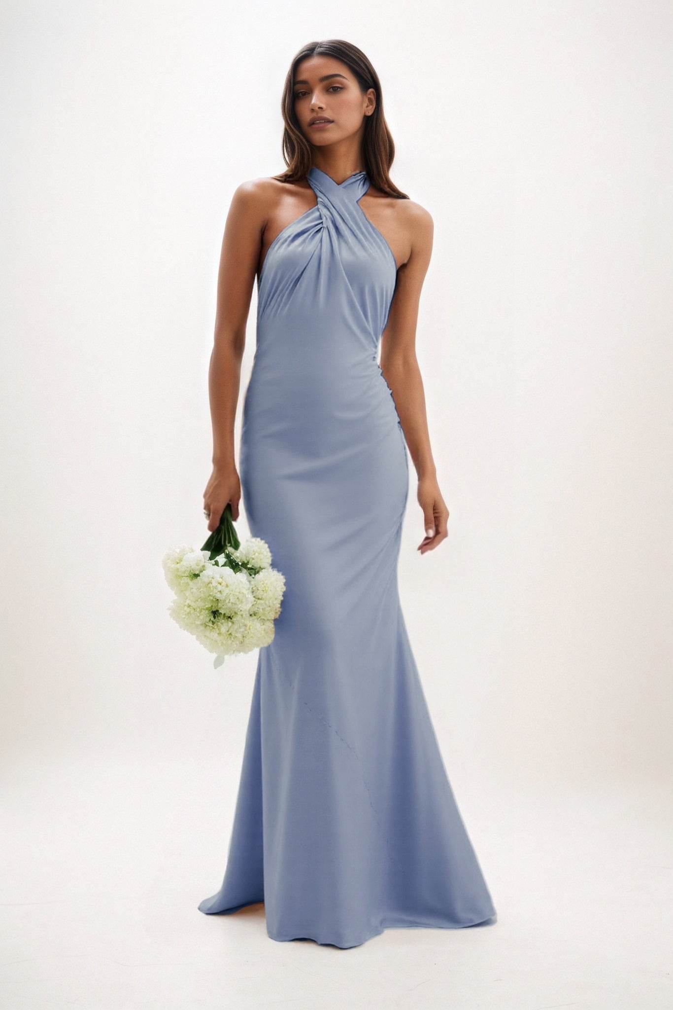 Sheath-Column Maxi Luxe Satin Bridesmaid Dress CB0837 - COCOMELODY