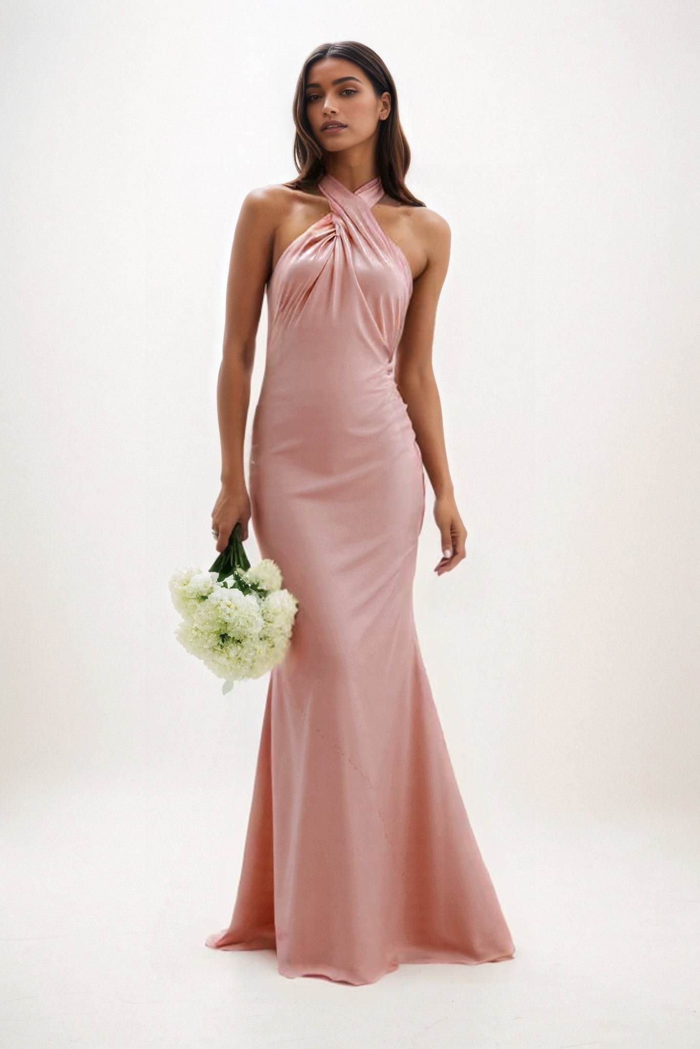 Sheath-Column Maxi Luxe Satin Bridesmaid Dress CB0837 - COCOMELODY