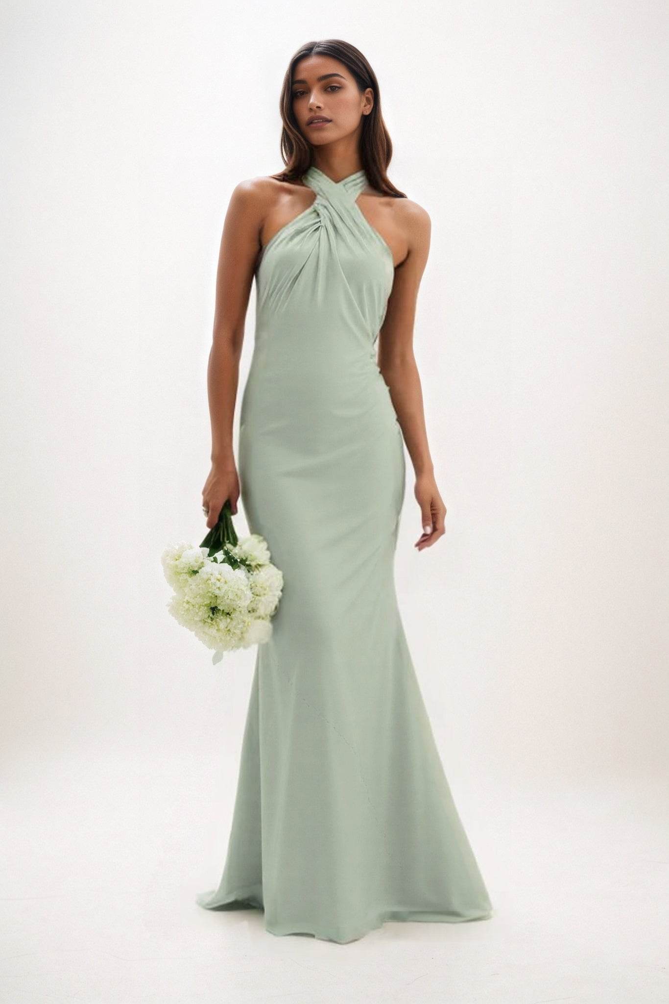 Sheath-Column Maxi Luxe Satin Bridesmaid Dress CB0837 - COCOMELODY