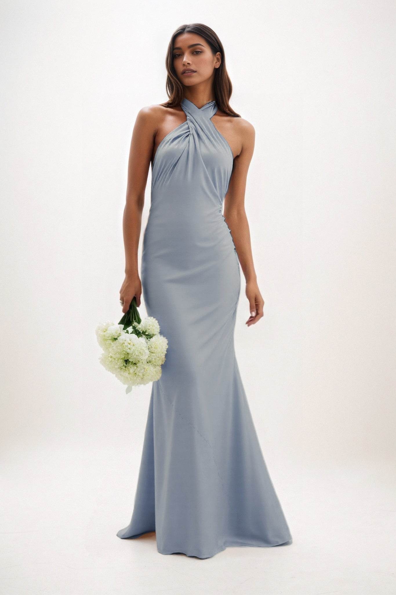 Sheath-Column Maxi Luxe Satin Bridesmaid Dress CB0837 - COCOMELODY