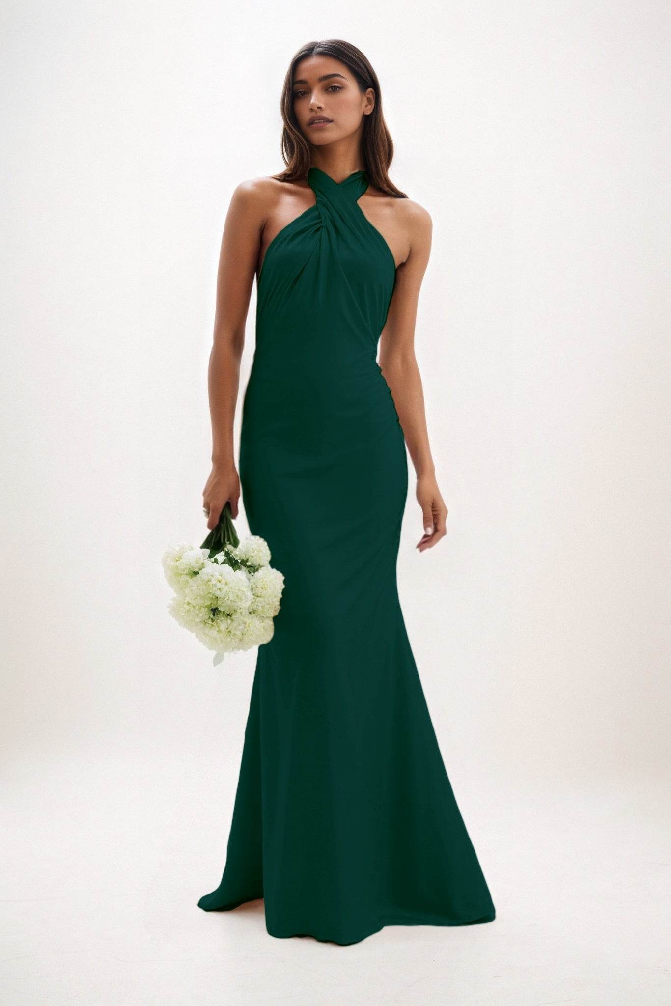 Sheath-Column Maxi Luxe Satin Bridesmaid Dress CB0837 - COCOMELODY