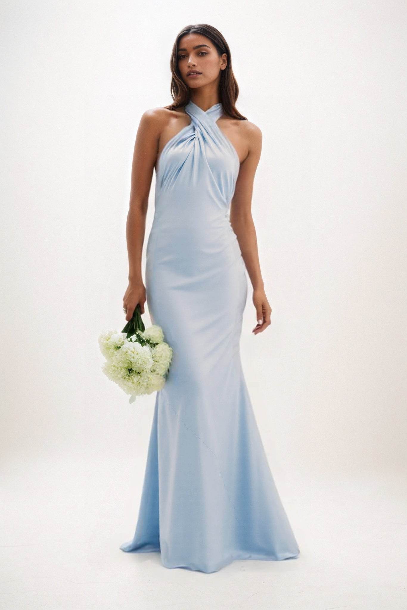 Sheath-Column Maxi Luxe Satin Bridesmaid Dress CB0837 - COCOMELODY