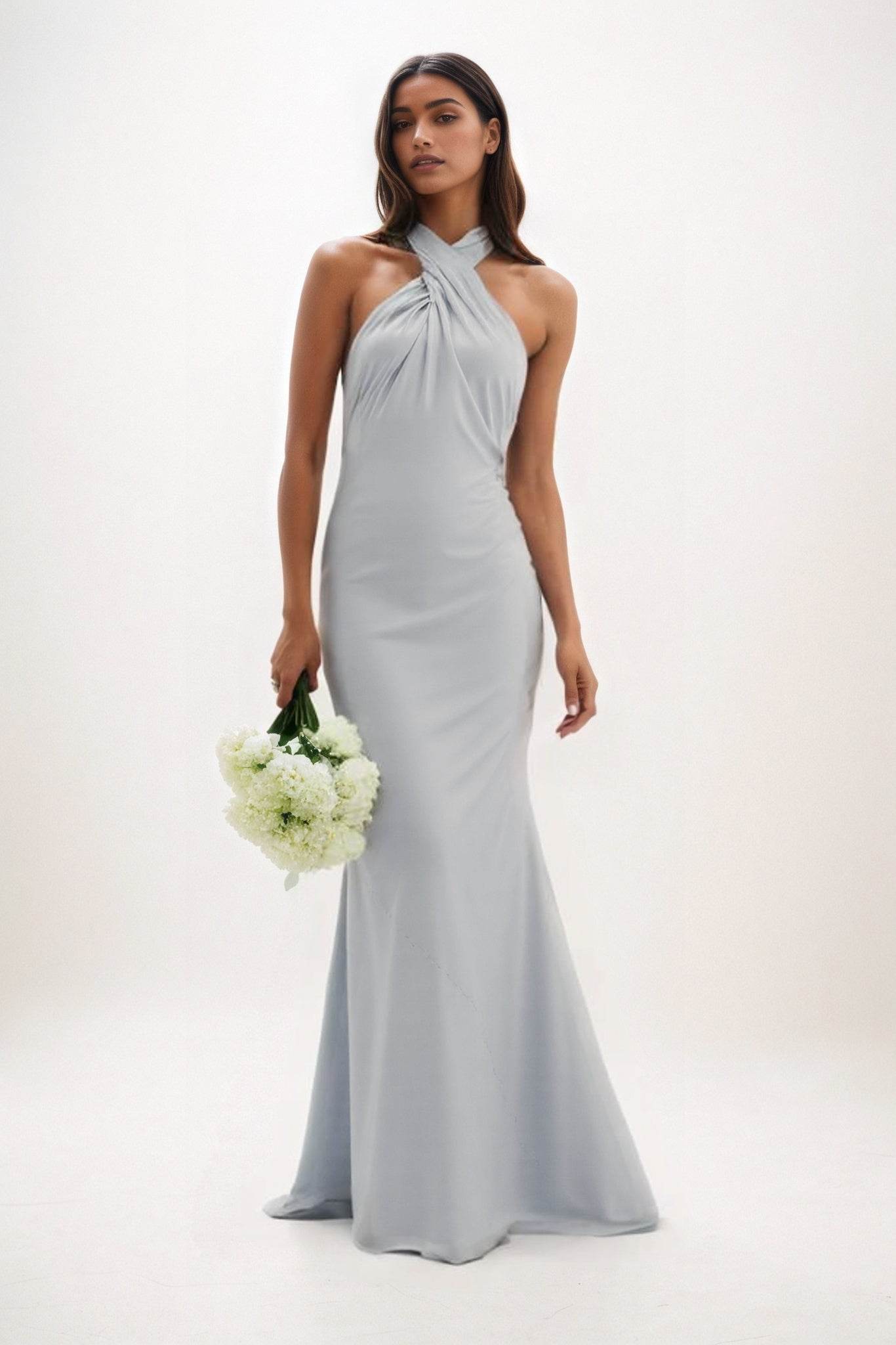 Sheath-Column Maxi Luxe Satin Bridesmaid Dress CB0837 - COCOMELODY