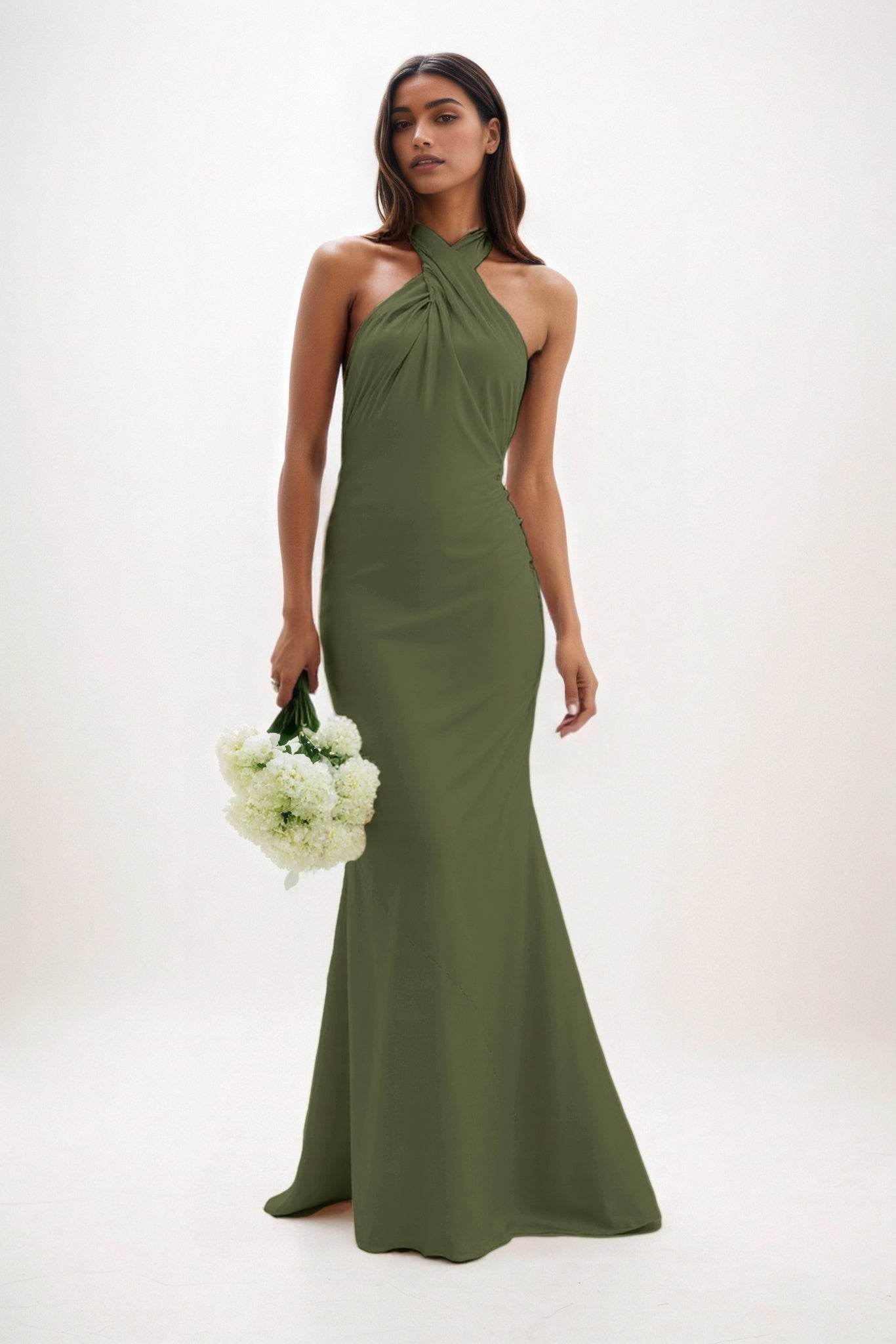 Sheath-Column Maxi Luxe Satin Bridesmaid Dress CB0837 - COCOMELODY