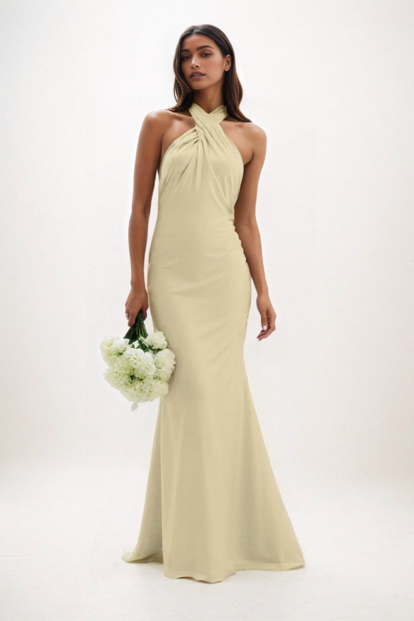 Sheath-Column Maxi Luxe Satin Bridesmaid Dress CB0837 - COCOMELODY