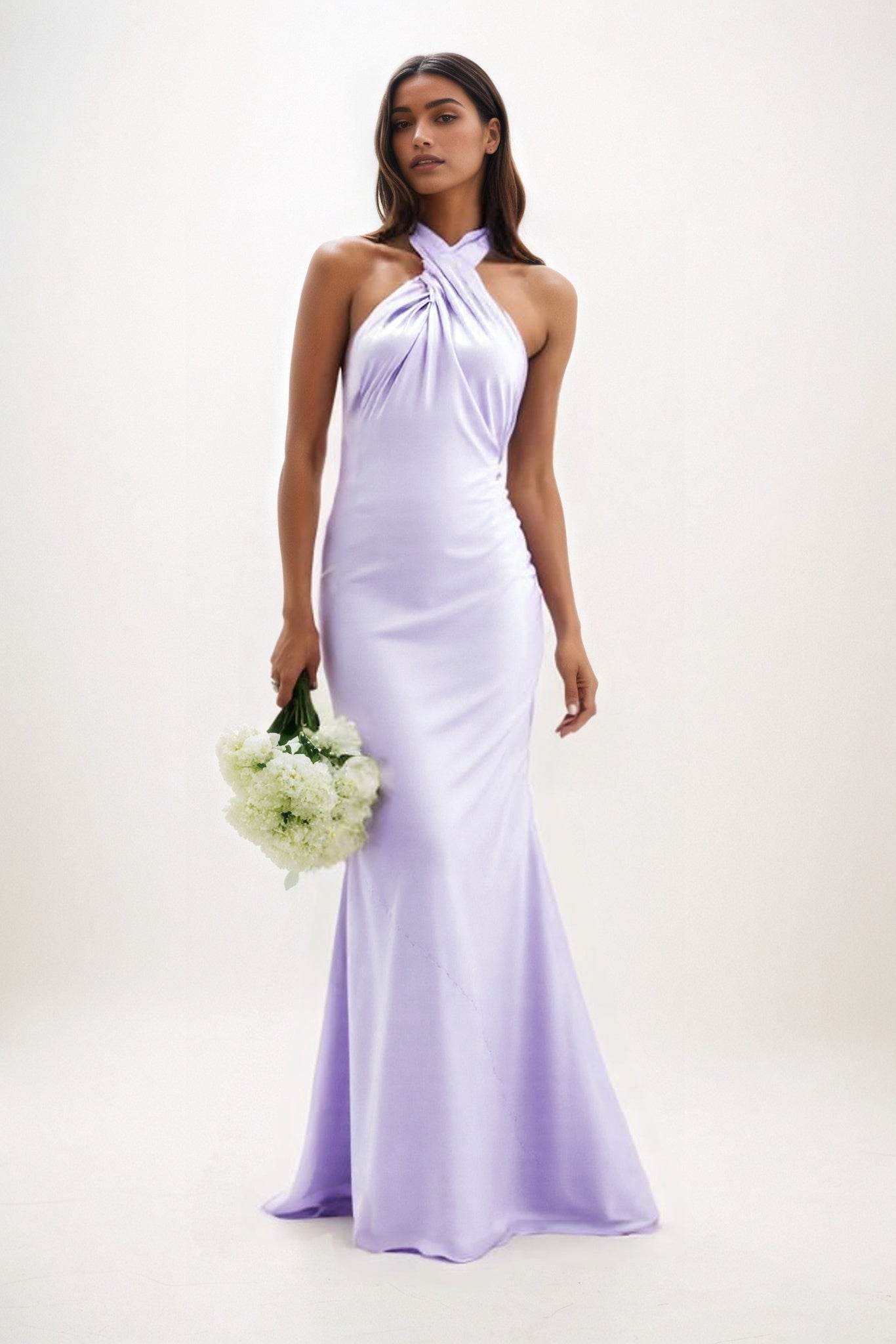 Sheath-Column Maxi Luxe Satin Bridesmaid Dress CB0837 - COCOMELODY