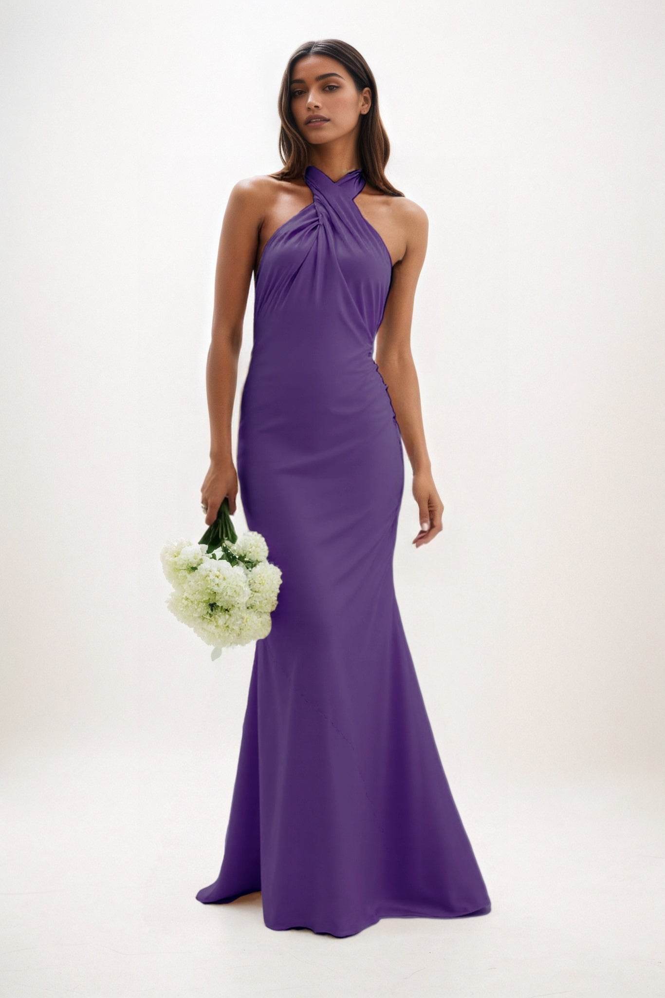 Sheath-Column Maxi Luxe Satin Bridesmaid Dress CB0837 - COCOMELODY