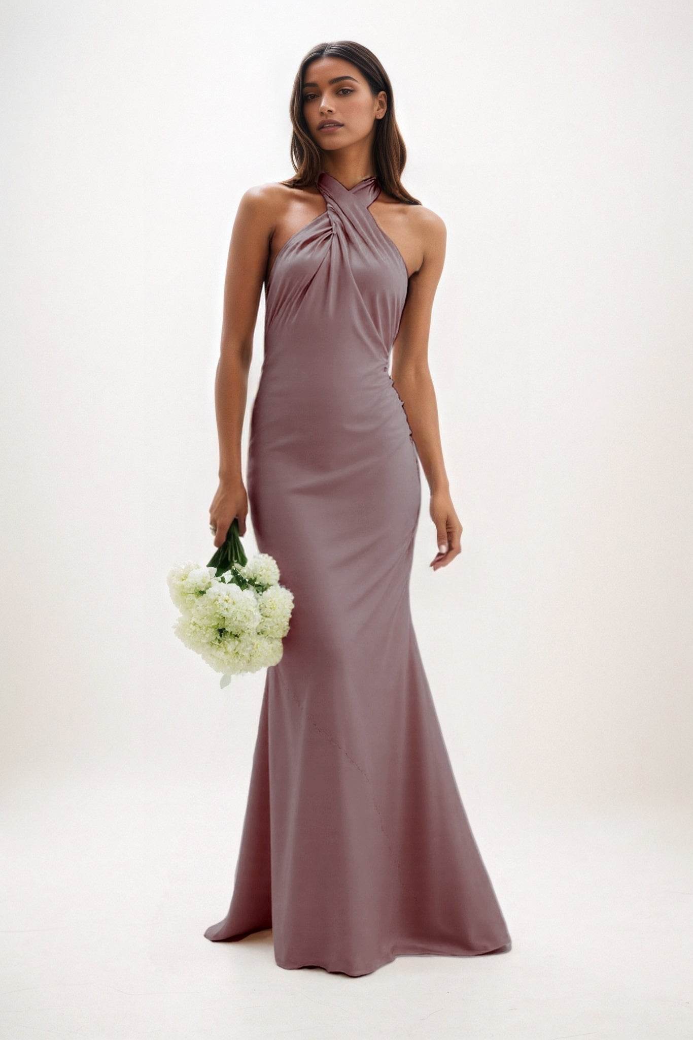 Sheath-Column Maxi Luxe Satin Bridesmaid Dress CB0837 - COCOMELODY