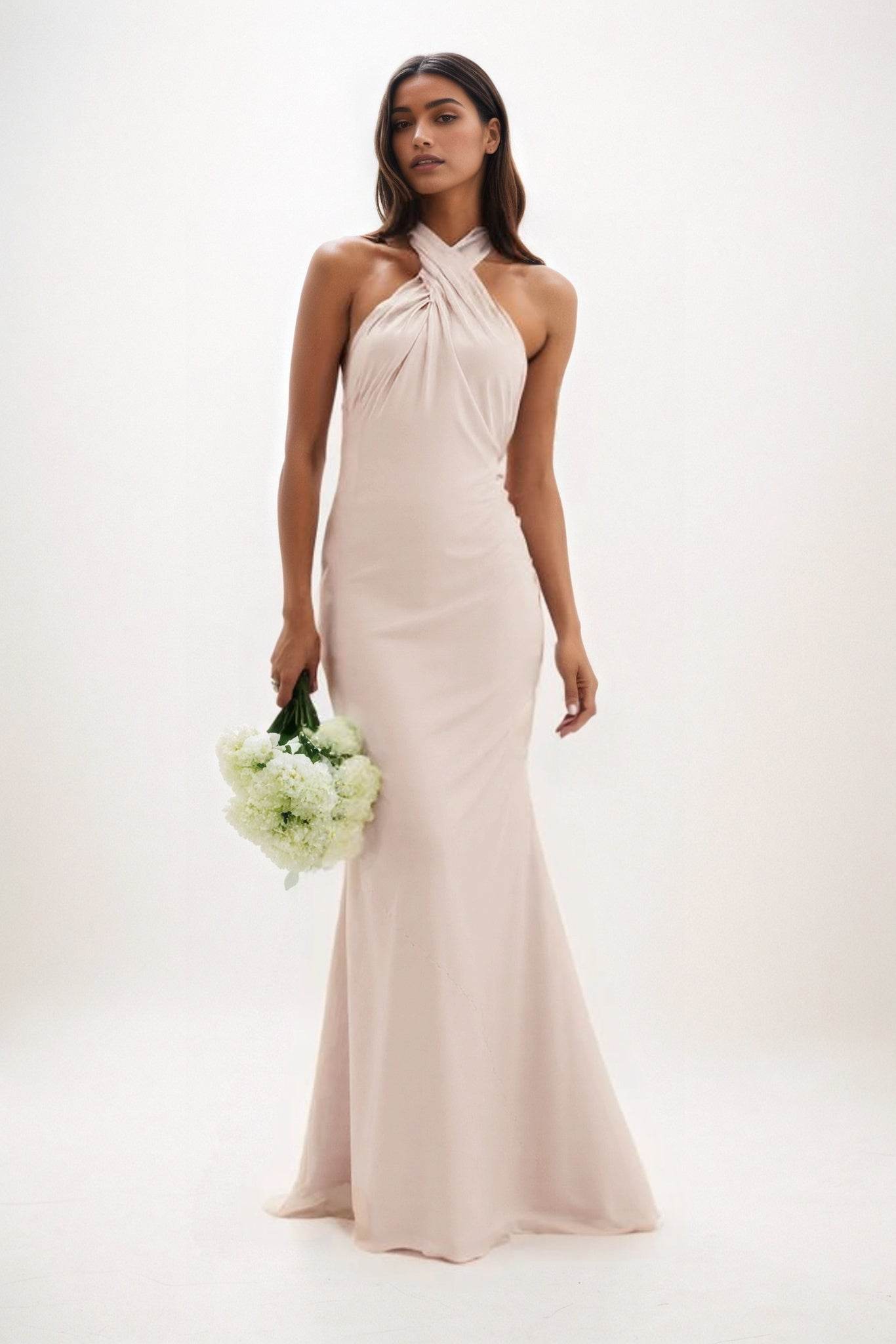 Sheath-Column Maxi Luxe Satin Bridesmaid Dress CB0837 - COCOMELODY