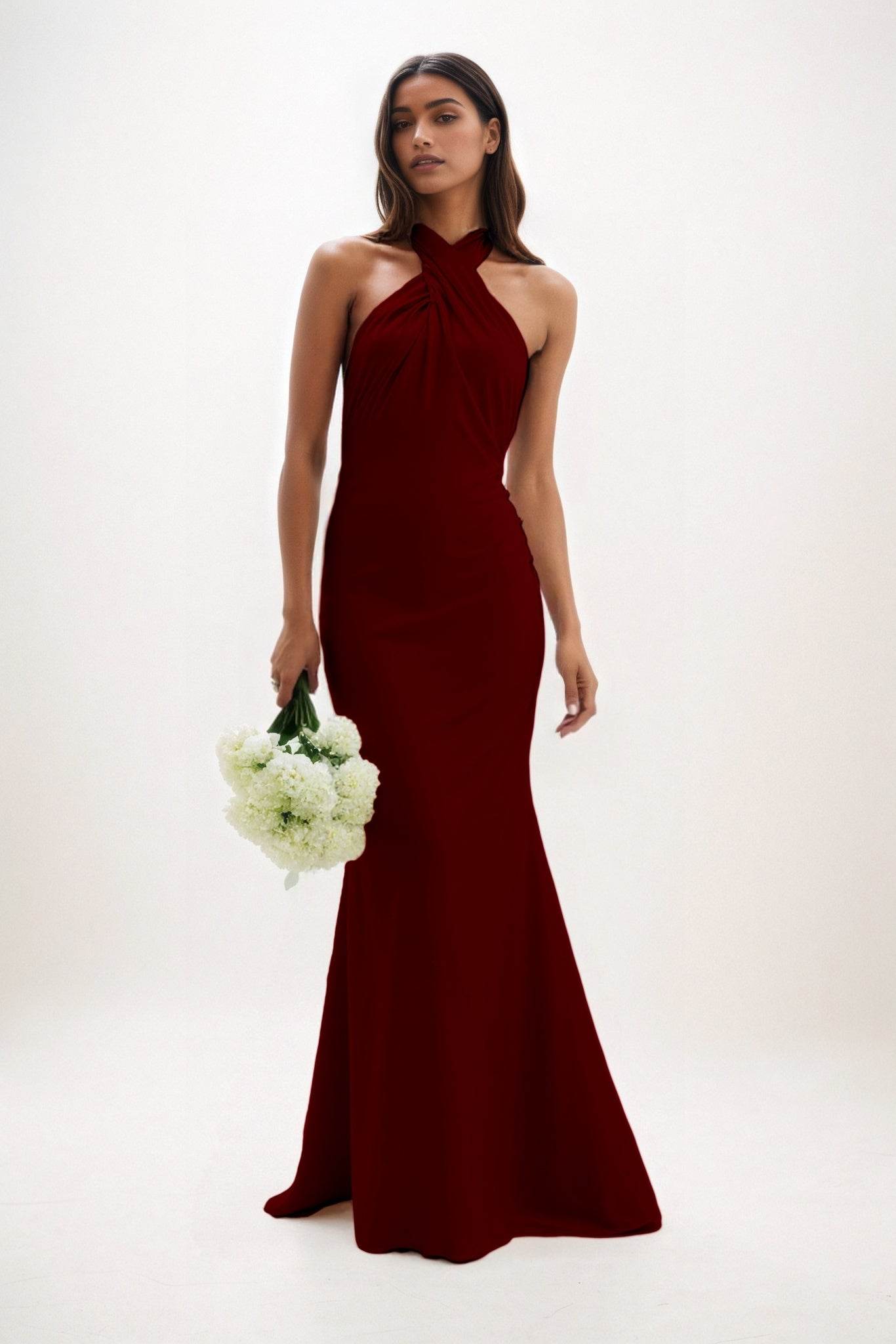 Sheath-Column Maxi Luxe Satin Bridesmaid Dress CB0837 - COCOMELODY