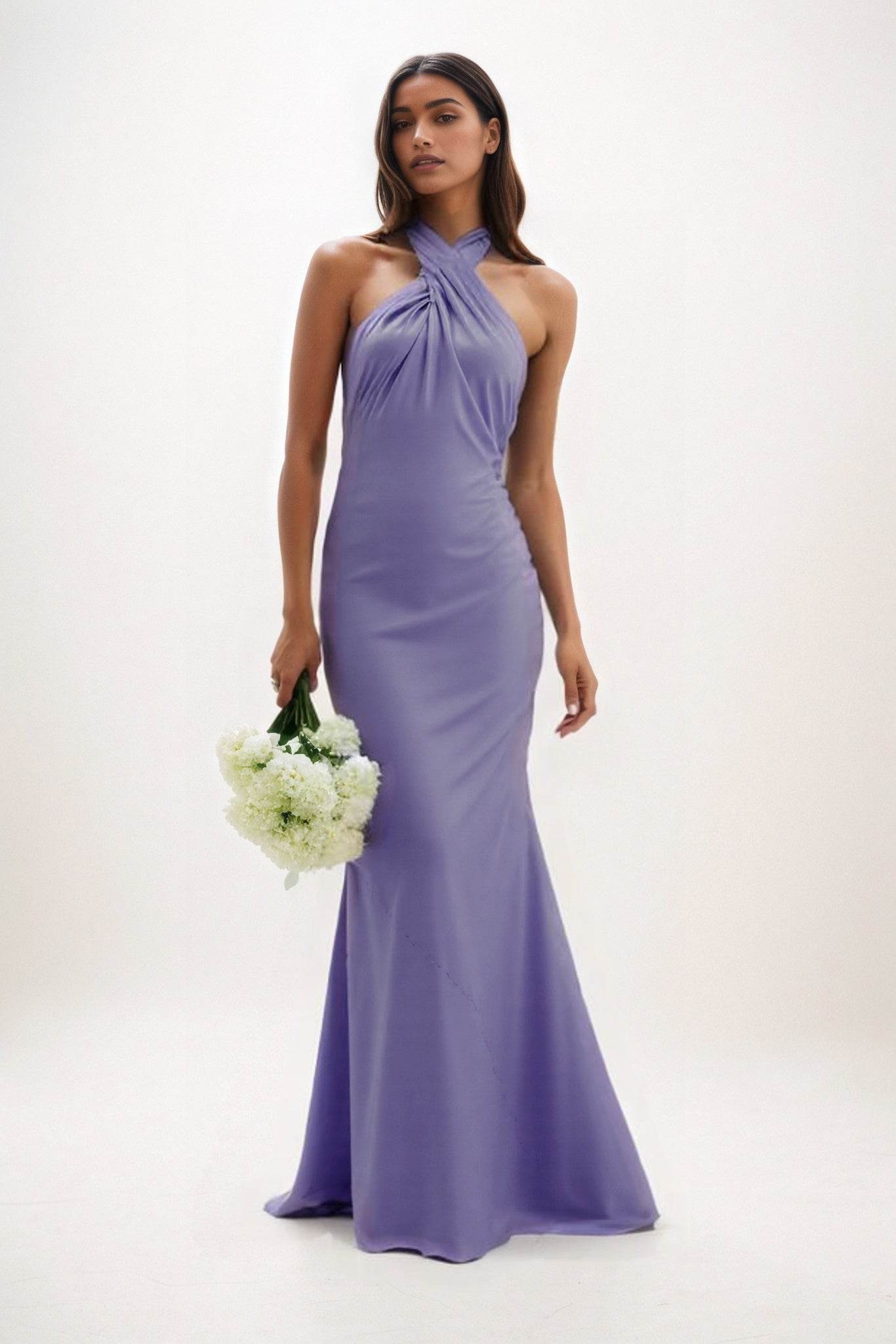 Sheath-Column Maxi Luxe Satin Bridesmaid Dress CB0837 - COCOMELODY