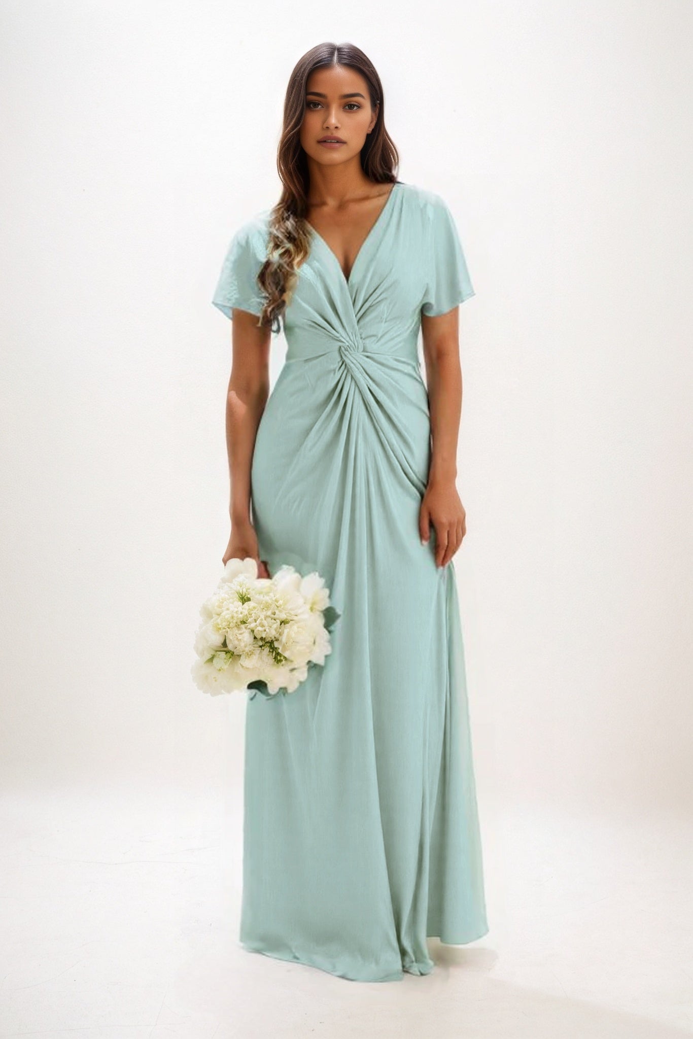 A-Line Maxi Luxe Satin Bridesmaid Dress CB0838