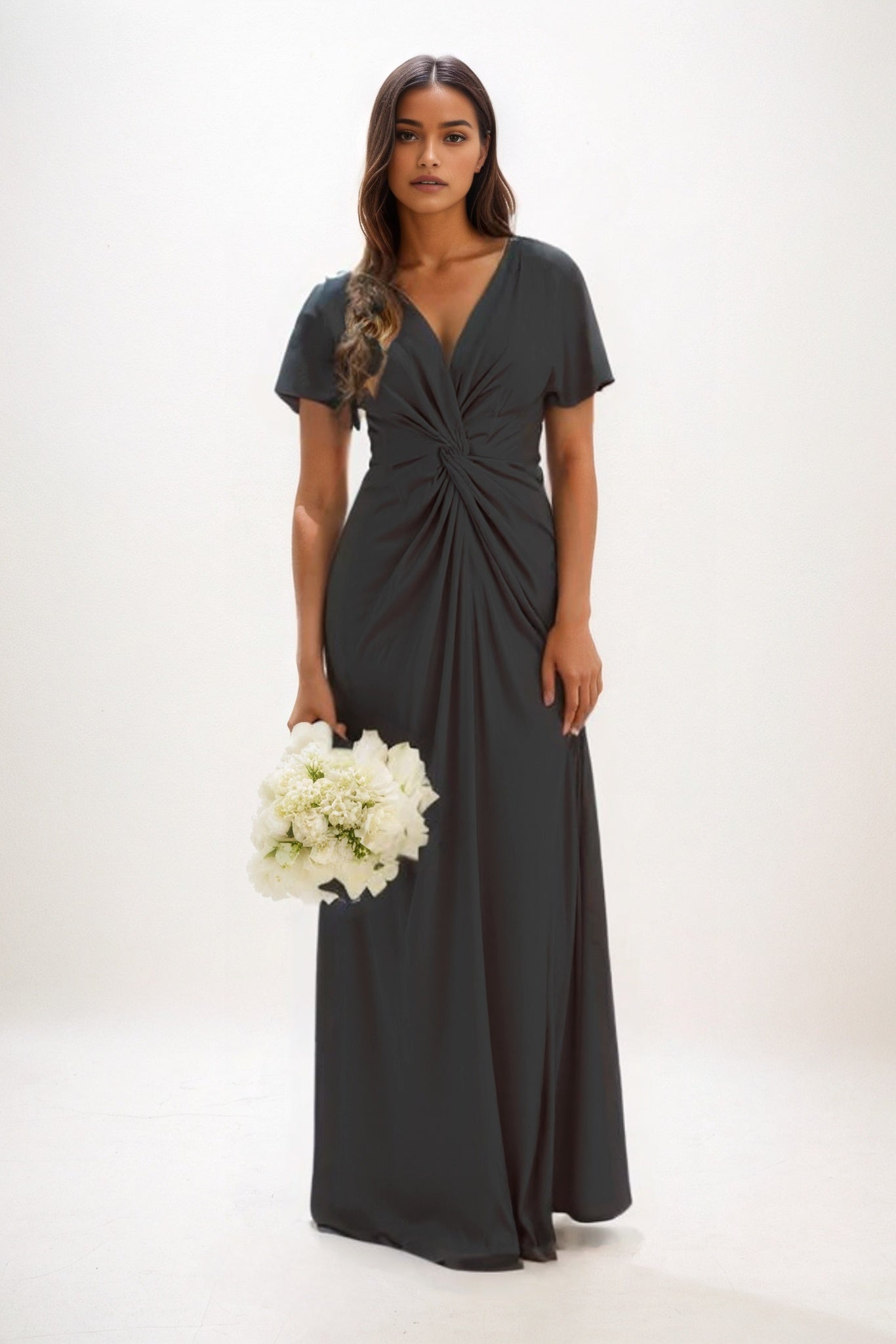 A-Line Maxi Luxe Satin Bridesmaid Dress CB0838